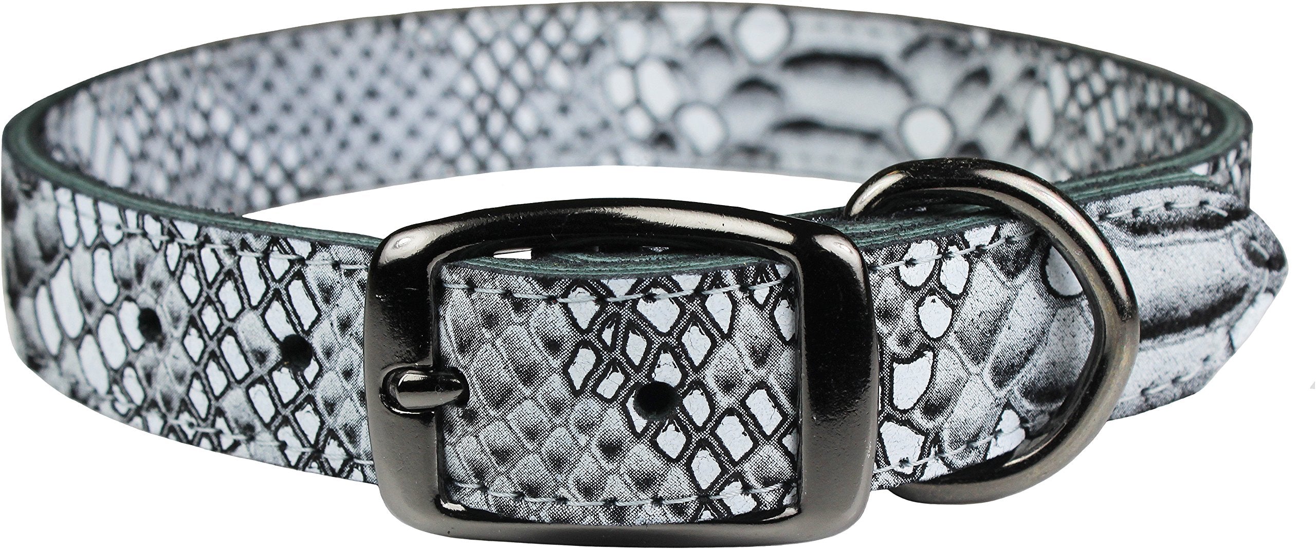 Omnipet Native Leather Python Print Pet Collar, 1' X 26', White