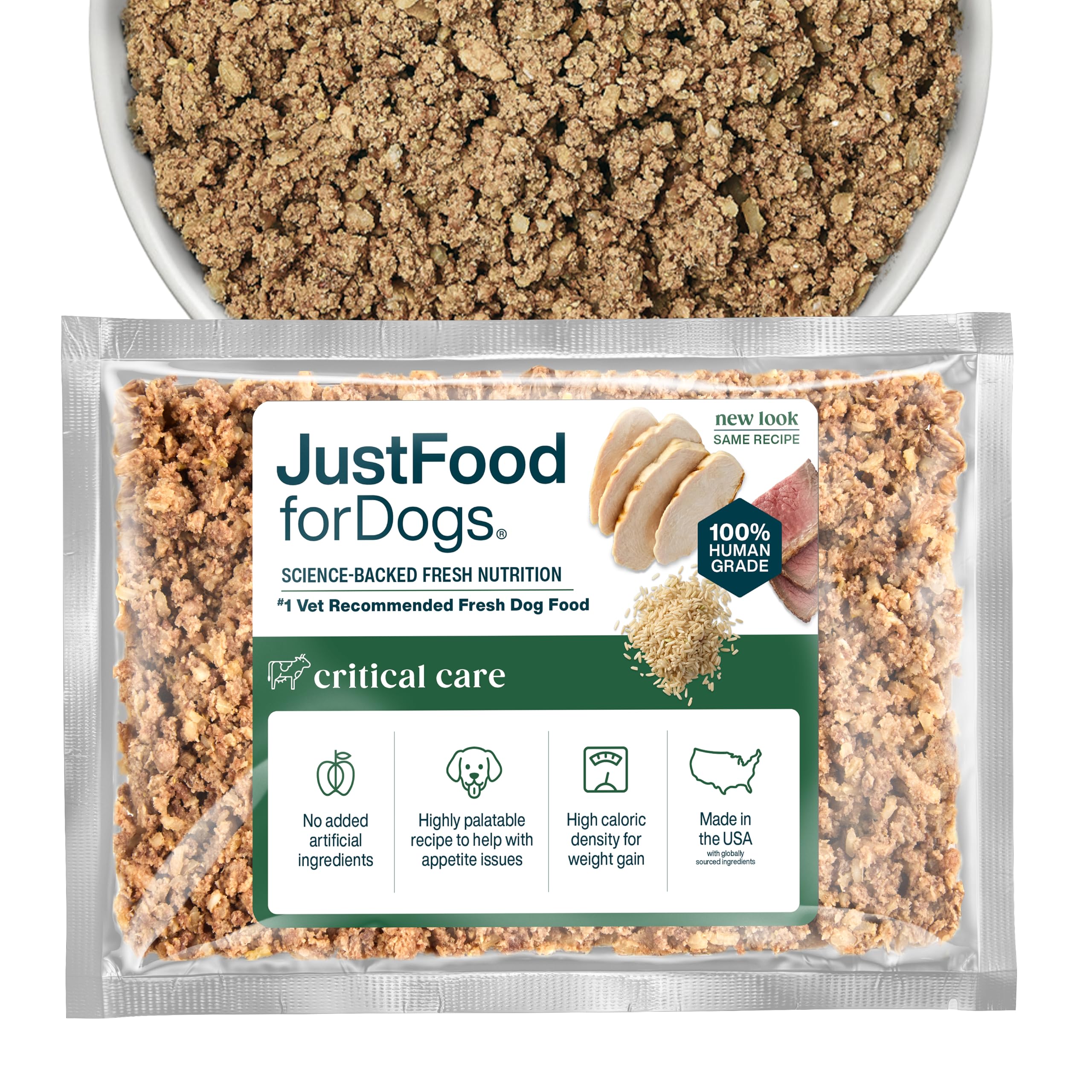 JustFoodForDogs Fresh Frozen Dog Food, Human Quality Ingredients Ready to Serve Food for Dogs - RX Critical Care Support (18 Oun