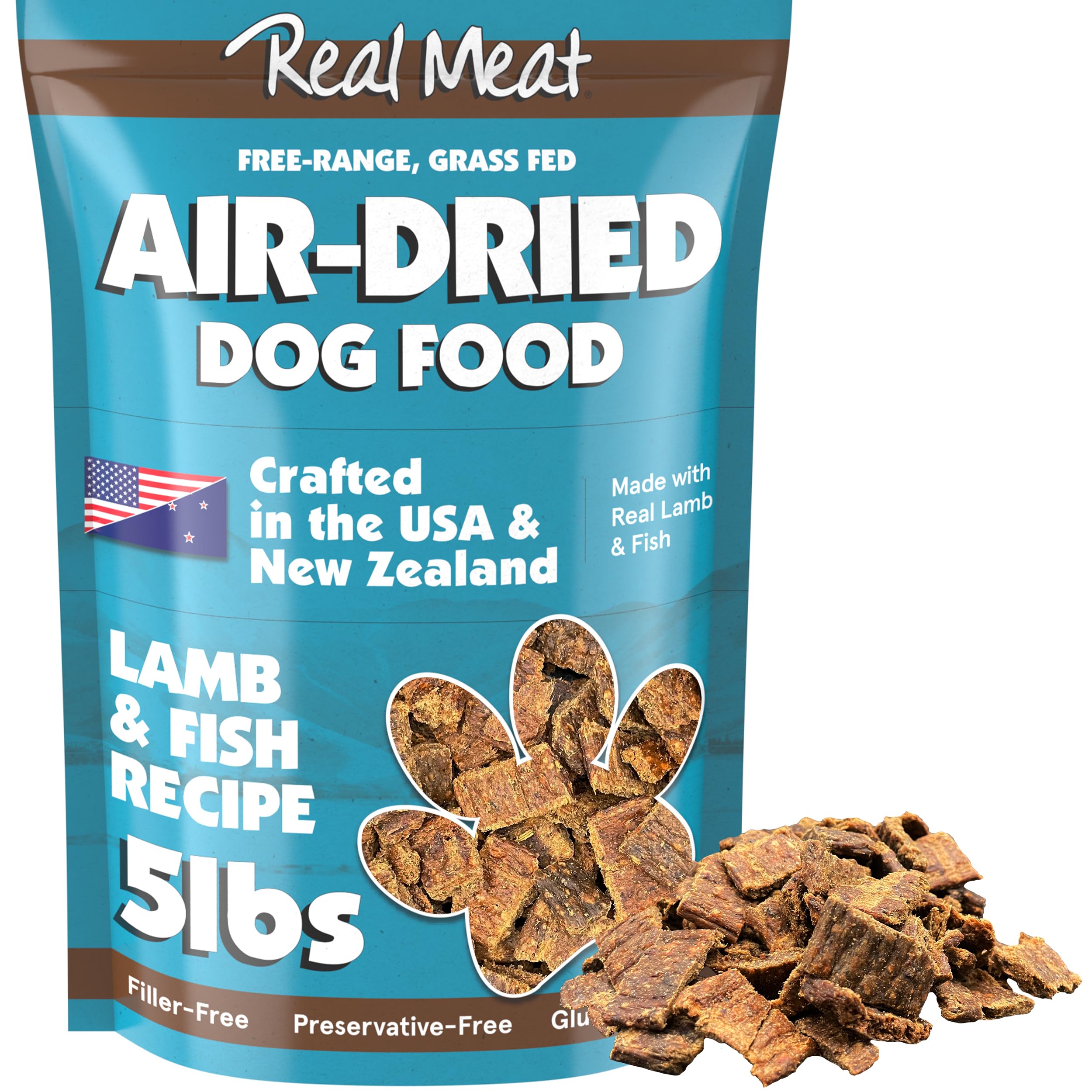Real Meat Air Dried Dog Food w/ Real Lamb & Fish - 5lb Bag of Grain-Free Real Meat Dog Food Sourced from Free-Range Lamb & Ocean