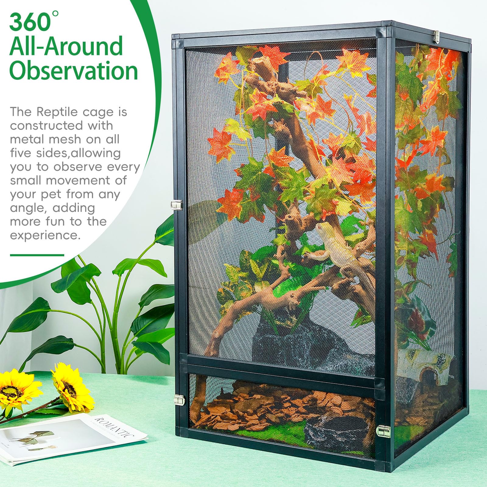 Binano 45 Gal Detachable And Foldable Reptile Butterfly Cage Terrarium, 360 Observation, Airflow, Interaction In Gecko Tank For