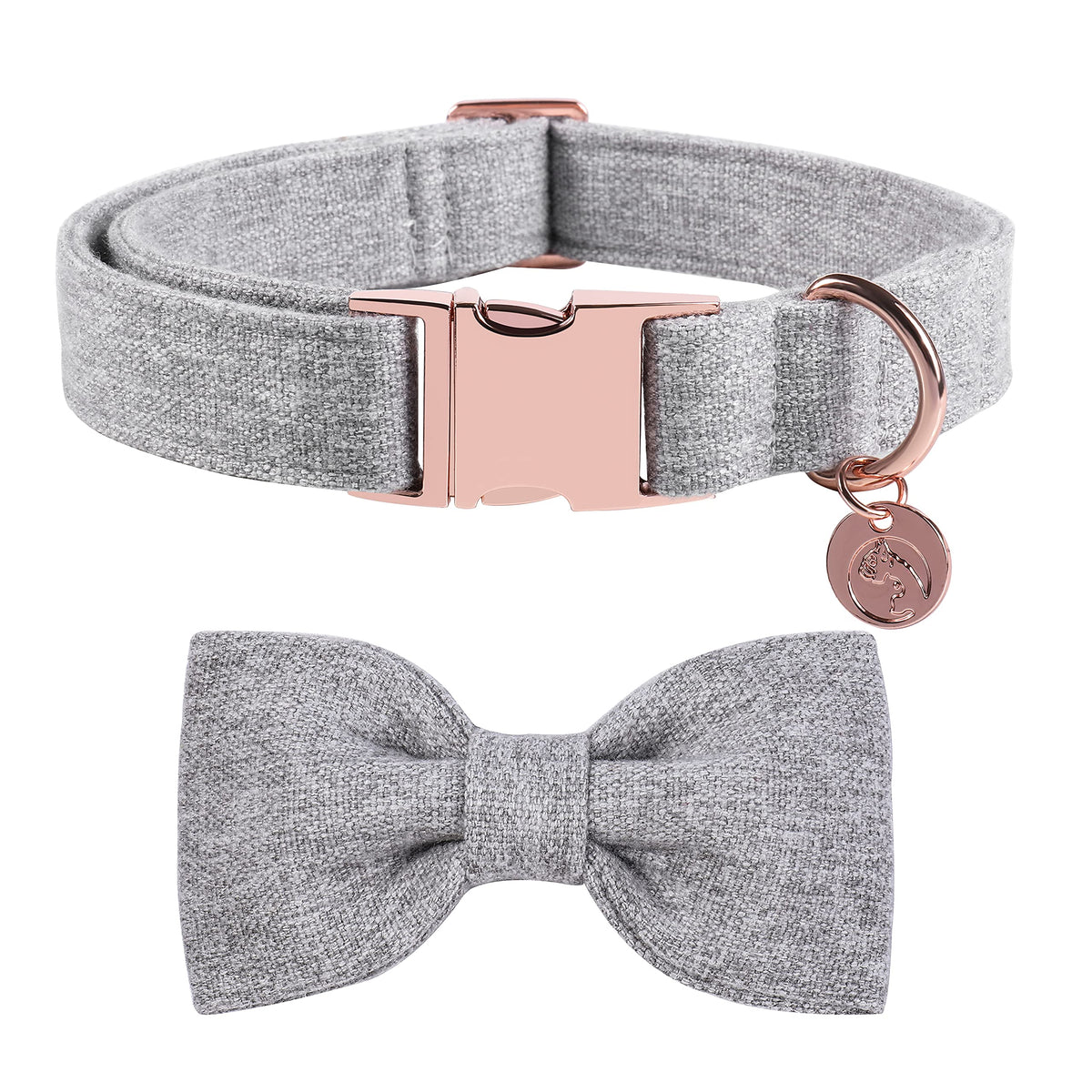 Dogwong Hemp Cotton Dog Collar With Bow Grey Pet Collar Durable Adjustable Puppy Collar For Small Medium Large Dogs