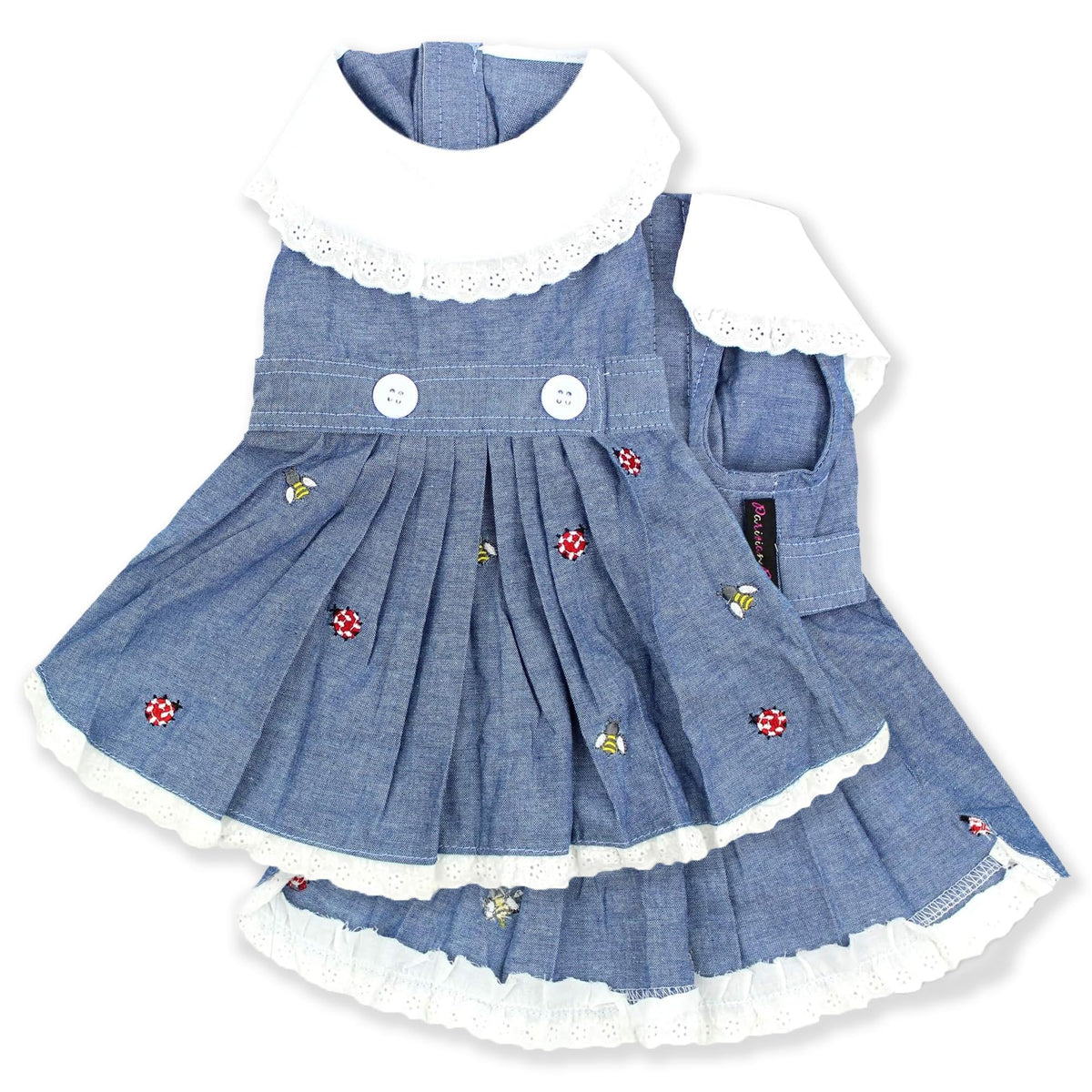 Parisian Pet Chambray Overall Dress - Lightweight And Fashionable Summer Skirt - Sleeveless Clothes For Large Dogs Girl L