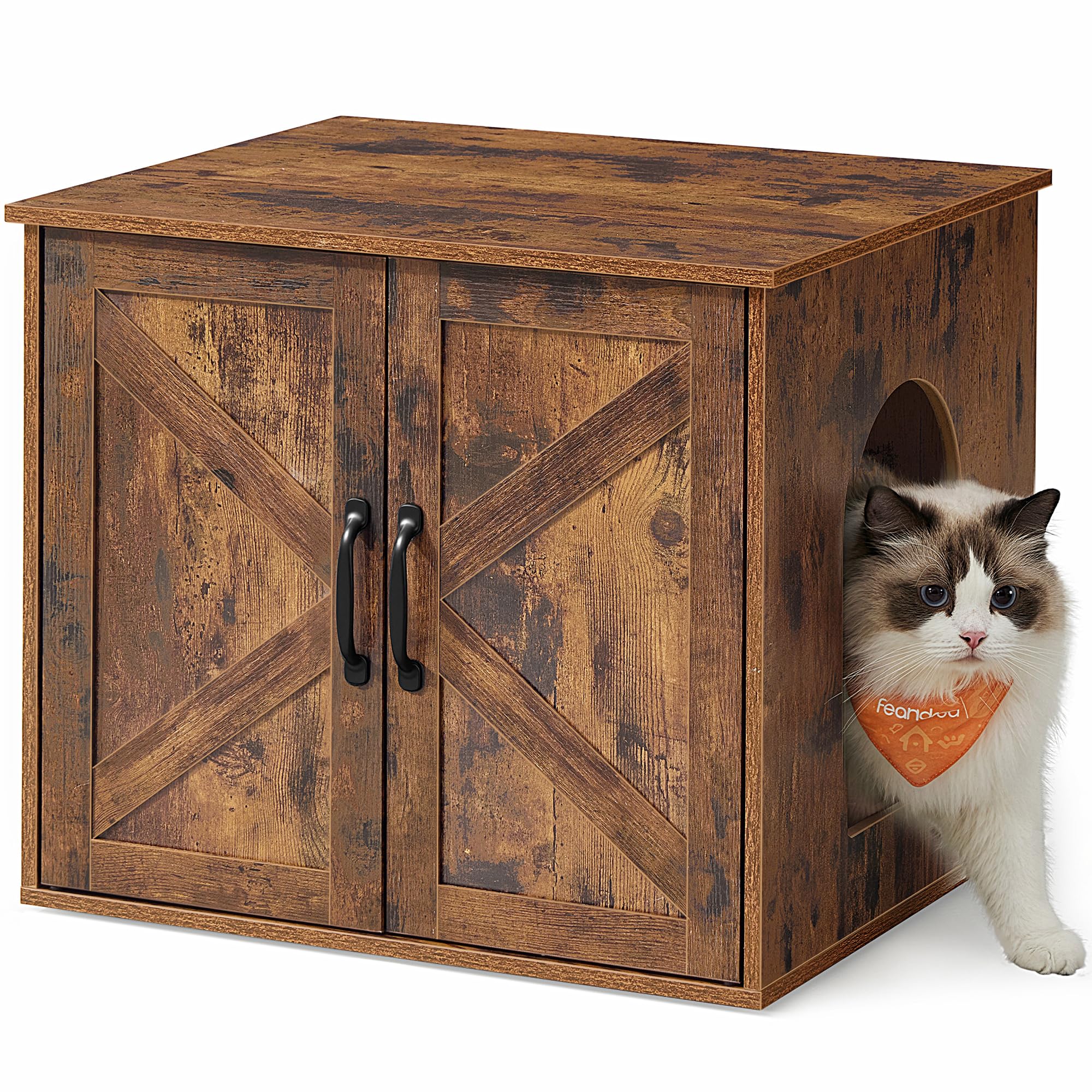 Feandrea Cat Litter Box Enclosure, Hidden Litter Box Furniture, Indoor Pet House End Table, 23.6 x 19.7 x 19.7 Inches, Rustic Br