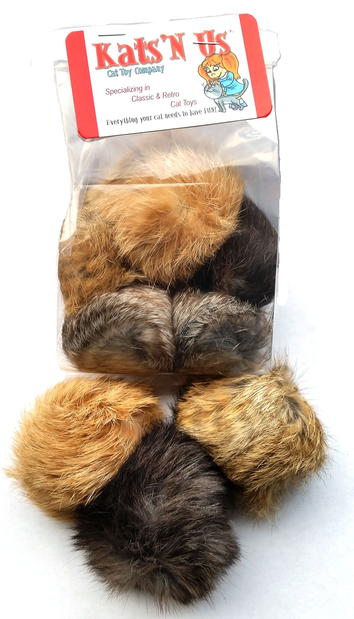 Kats'N Us Real Rabbit Fur Pom Pom Cat Toy - Jumbo Size For Endless Feline Fun And Entertainment - 10 Pack