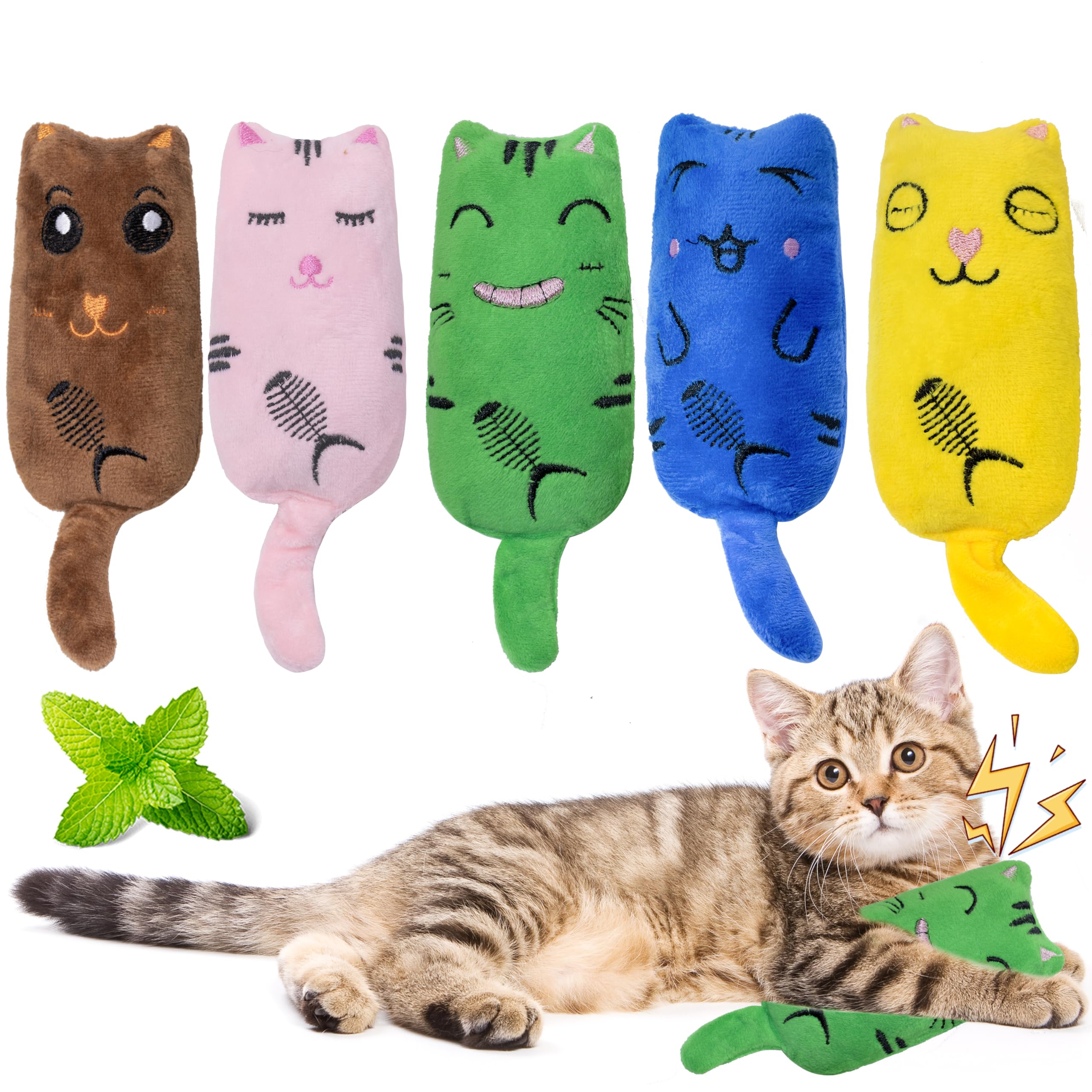 Seyezo Catnip Toys For Indoor Cats, 5 Pack Cat Toys For Cats, Fluffy Catnip Toys For Chewing Playing, Interactive Kitten Toys, C