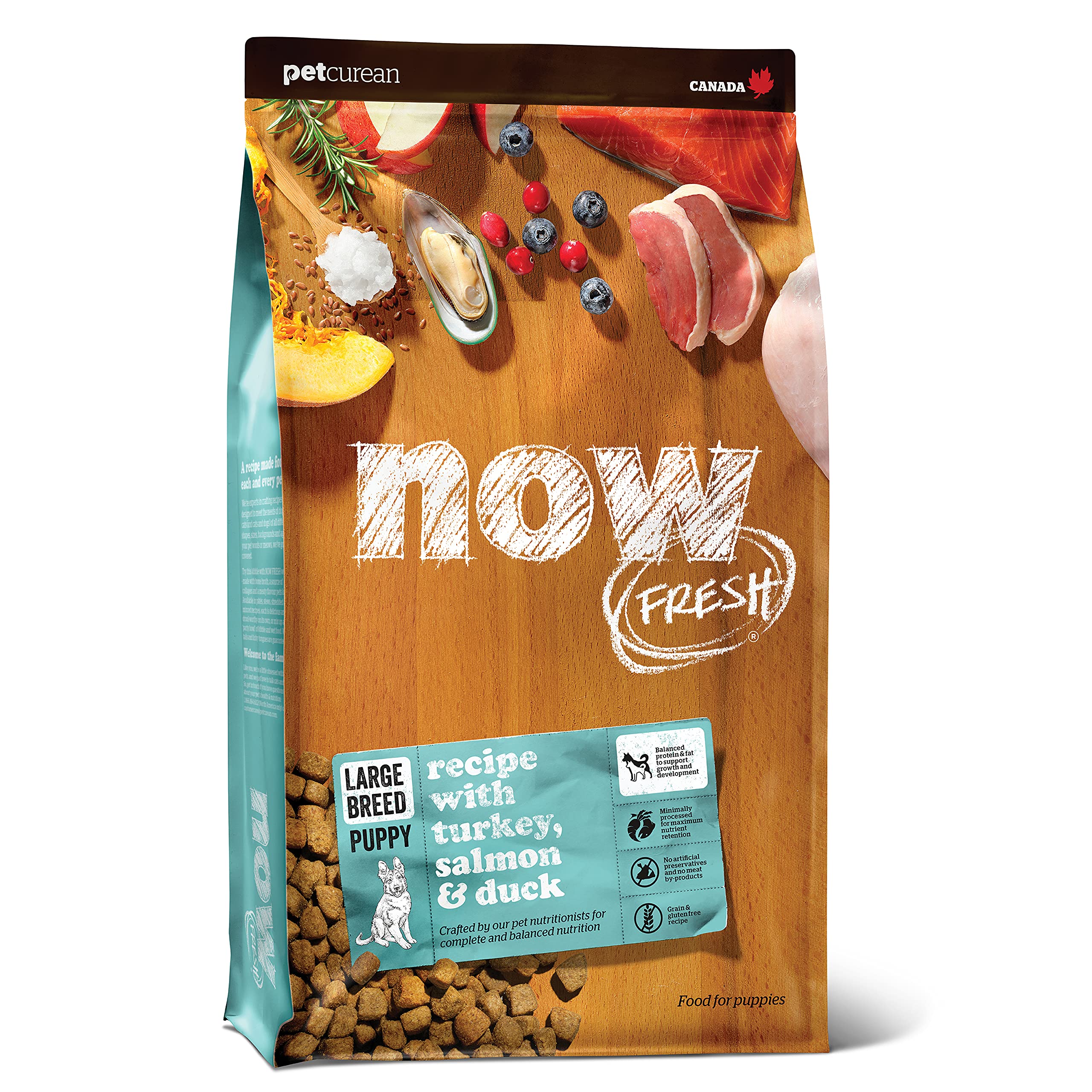 Now Fresh Grain-Free, Dry Dog Food, Real Meat and Fish, Turkey, Salmon and Duck Large Breed Puppy Recipe, 12 lb Bag