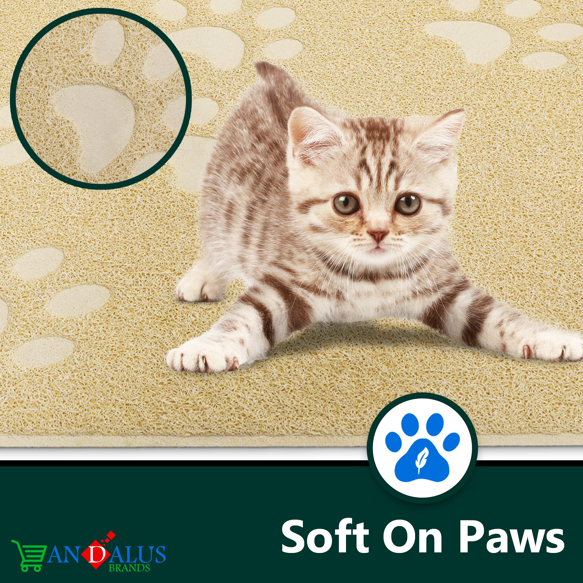 Andalus Small Cat Litter Mat, Pack Of 1 - Waterproof, Non-Slip & Easy To Clean Cat Litter Box Mat For Extra Efficient Pet Litter-Trapping, Beige (15.75” X 11.75”)