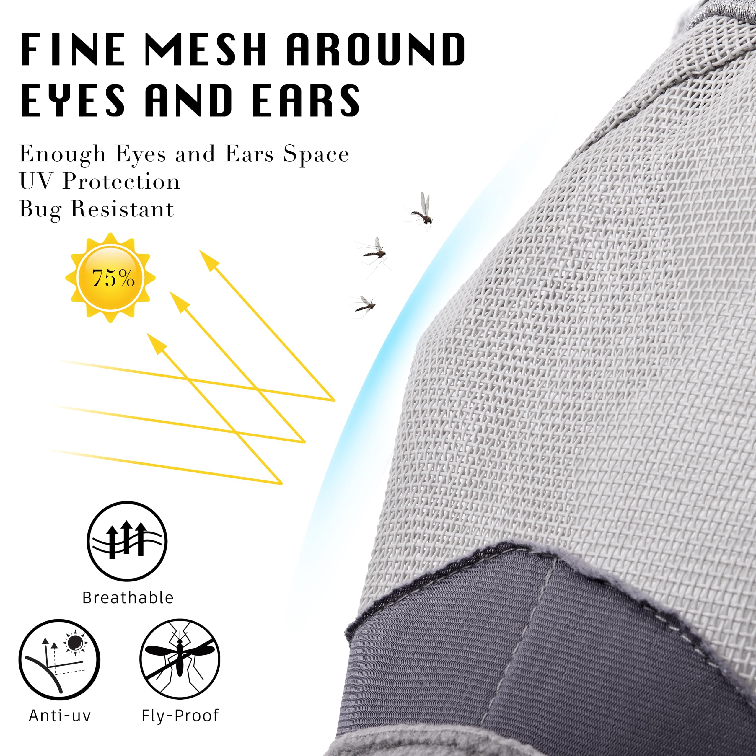 Horse Fly Mask, Super Comfort Fly Masks for Horses, Adjustable UV Protection Breathability Horses Fly Masks with Ears, Pony Mini