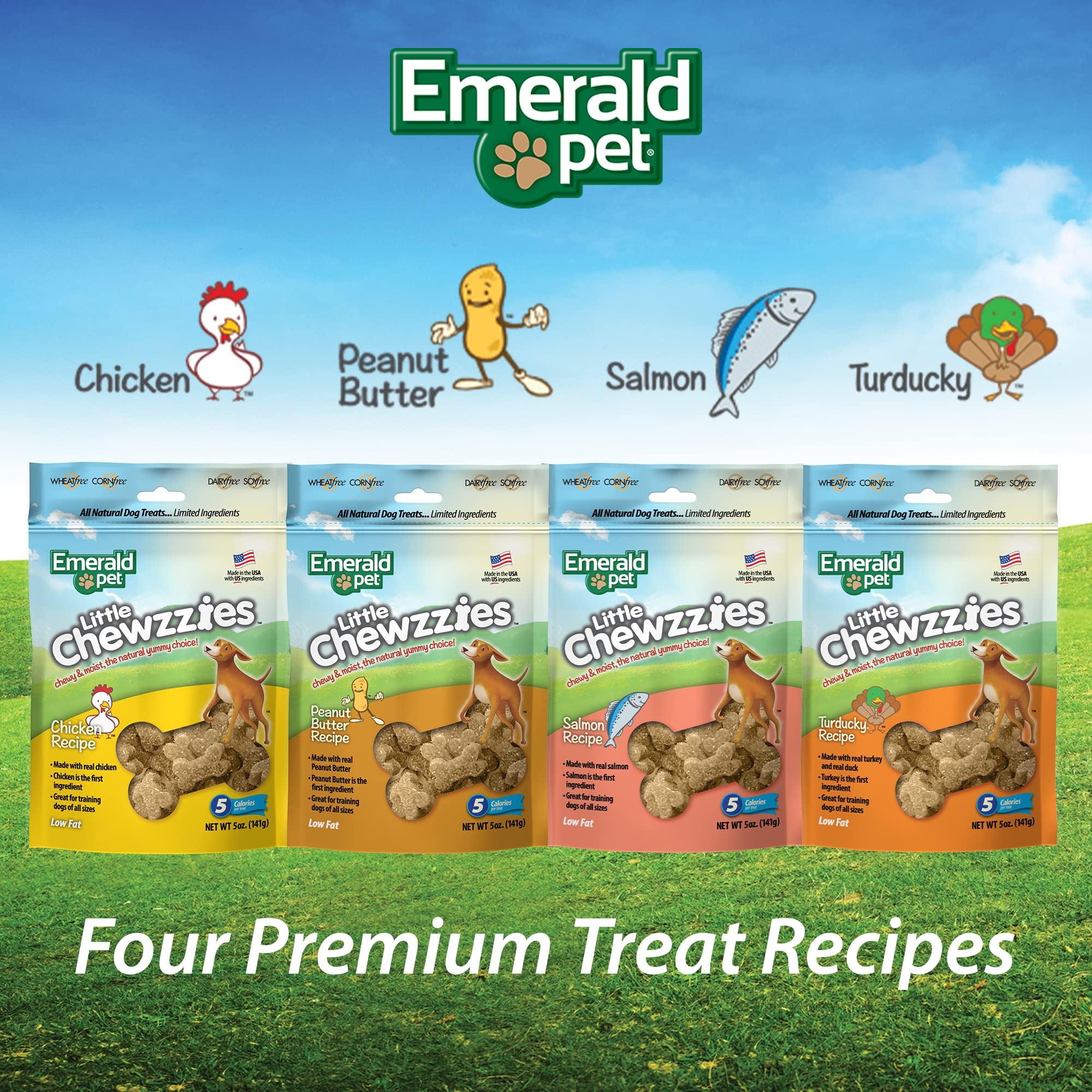 Emerald Pet Little Chewzzies Wheat Free Training Dog Treats - Healthy and Tasty Natural Dog Chews with Real Meat or Peanut Butte
