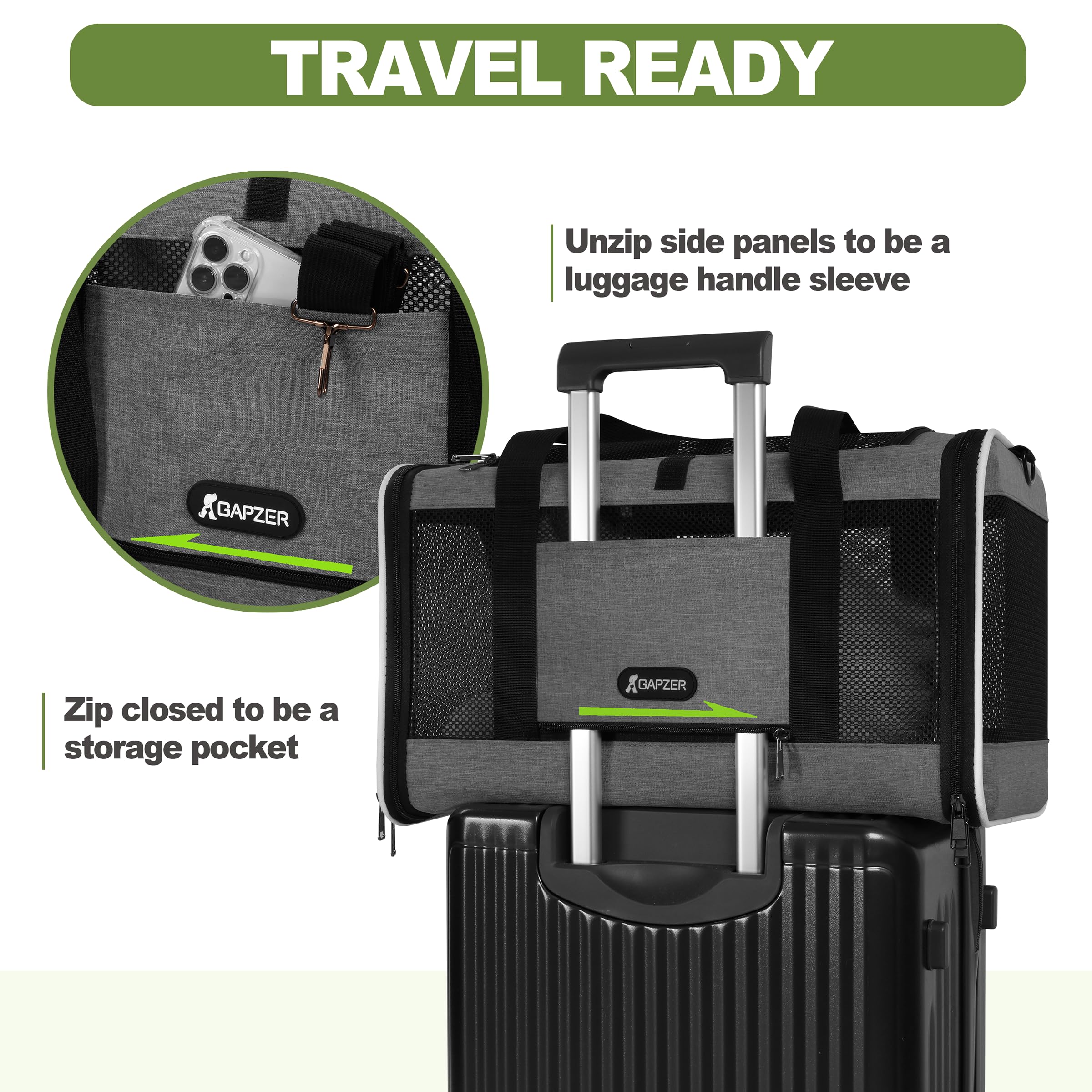 GAPZER Cat Carrier - Collapsible Soft Pet Travel Bag, Grey, Medium, Fits Cats Under 25 lbs, Ideal for Small Dogs and Rabbits