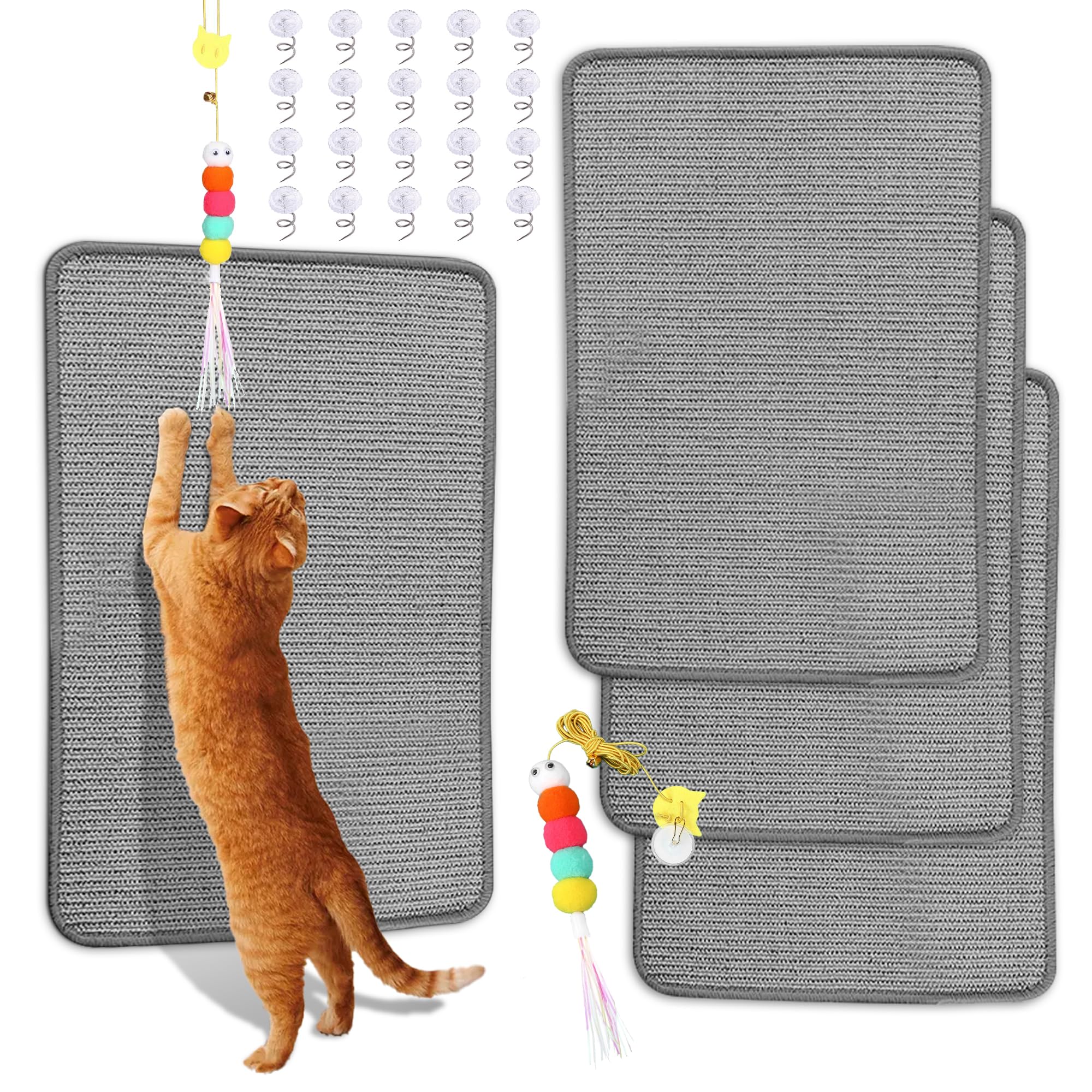 Cat Scratching Mat Sisal, 3 Packs Natural Sisal Fabric 23.6'' X 15.8'' Cat Scratching Pad With Cute Playing Toy And Spiral Nails