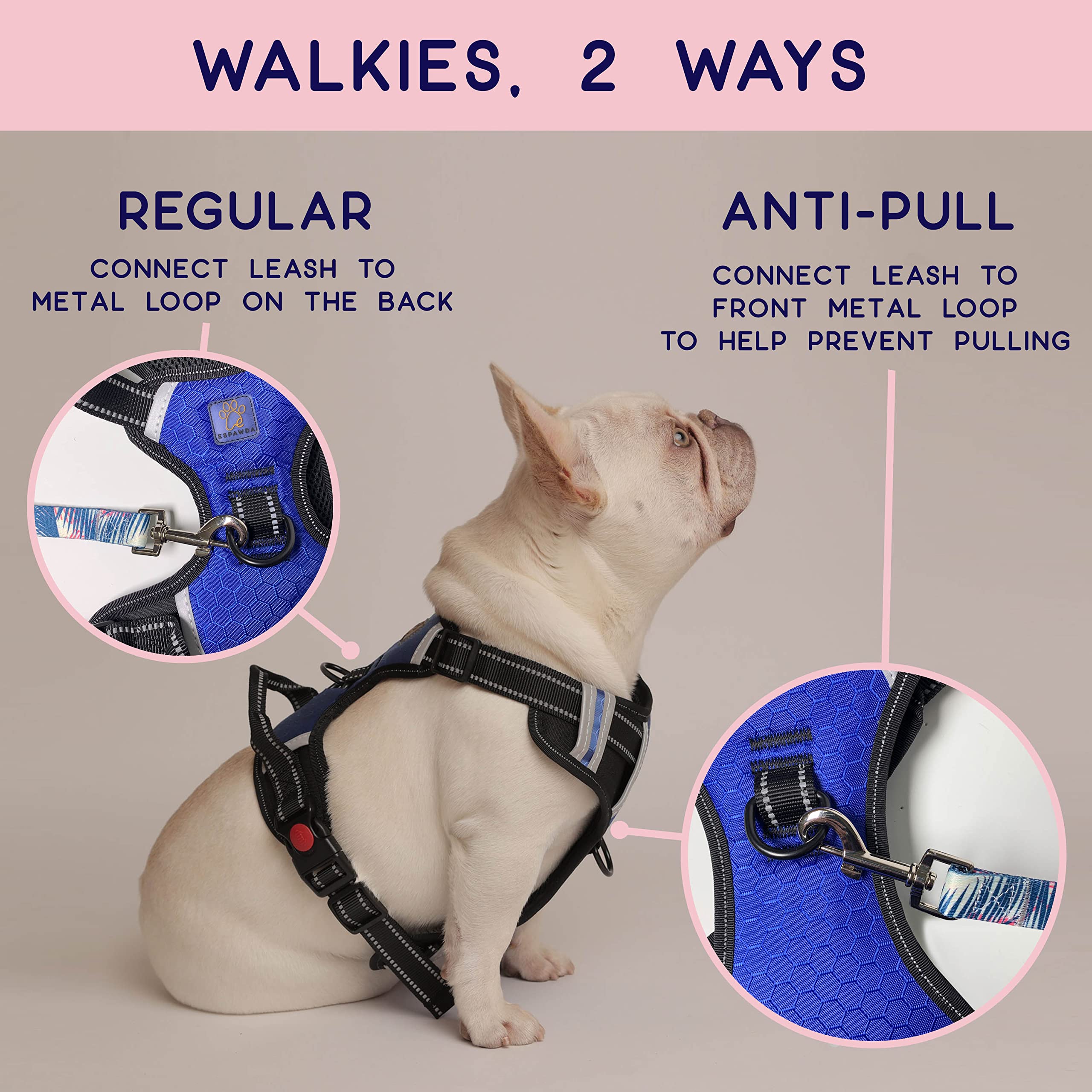 Espawda Padded Comfort Harness With No Pull Design For Small Dogs, Medium Dogs And Big Dogs (Large, Black)