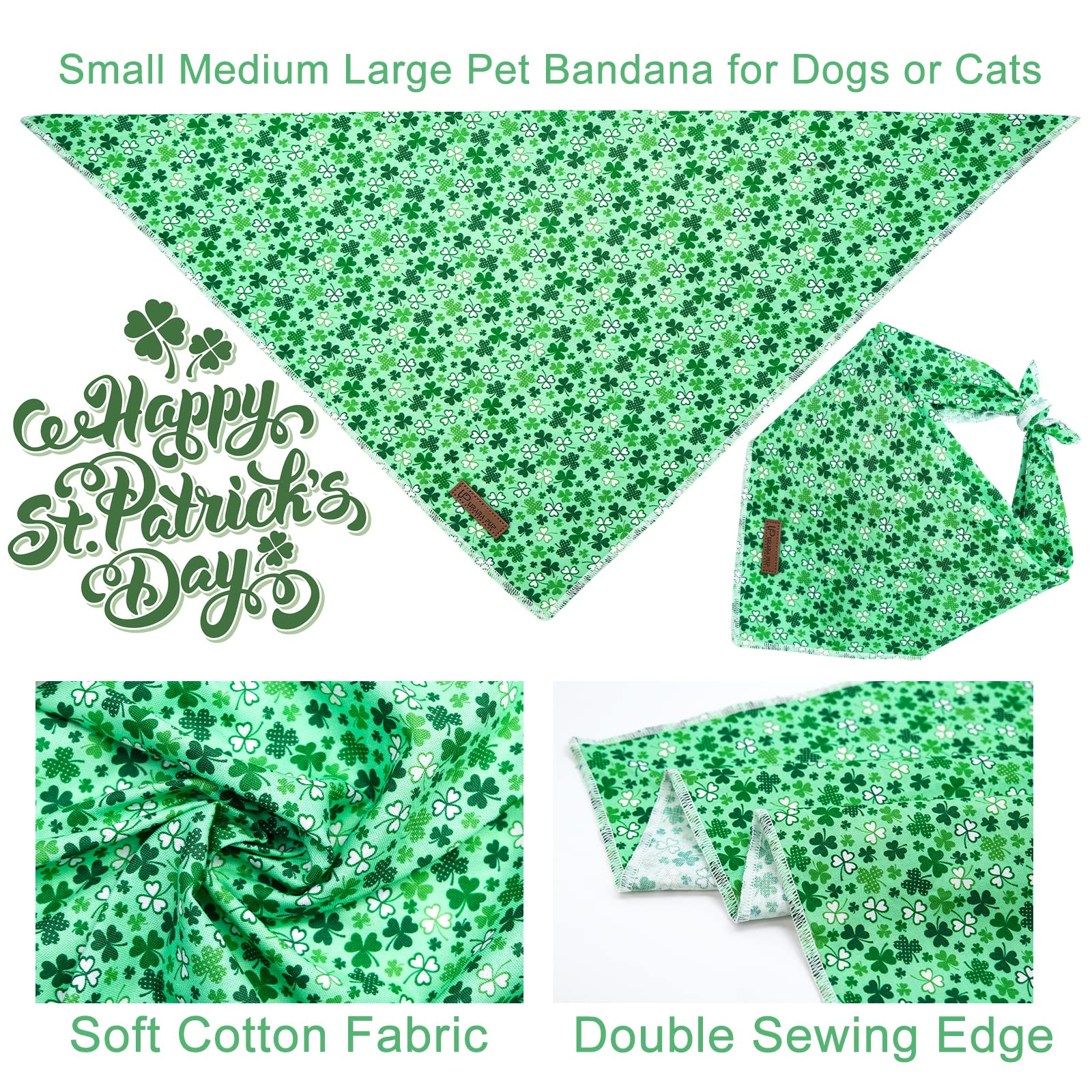 Up Urara Pup St. Patrick'S Day Dog Bandana, Shamrock Triangle Bid Scarf For Small Medium Dog, Cotton Pet Kerchief For Girl Boy Dogs Or Cats, Cute Spring Dog Bandana, Puppy Green Dog Bandana