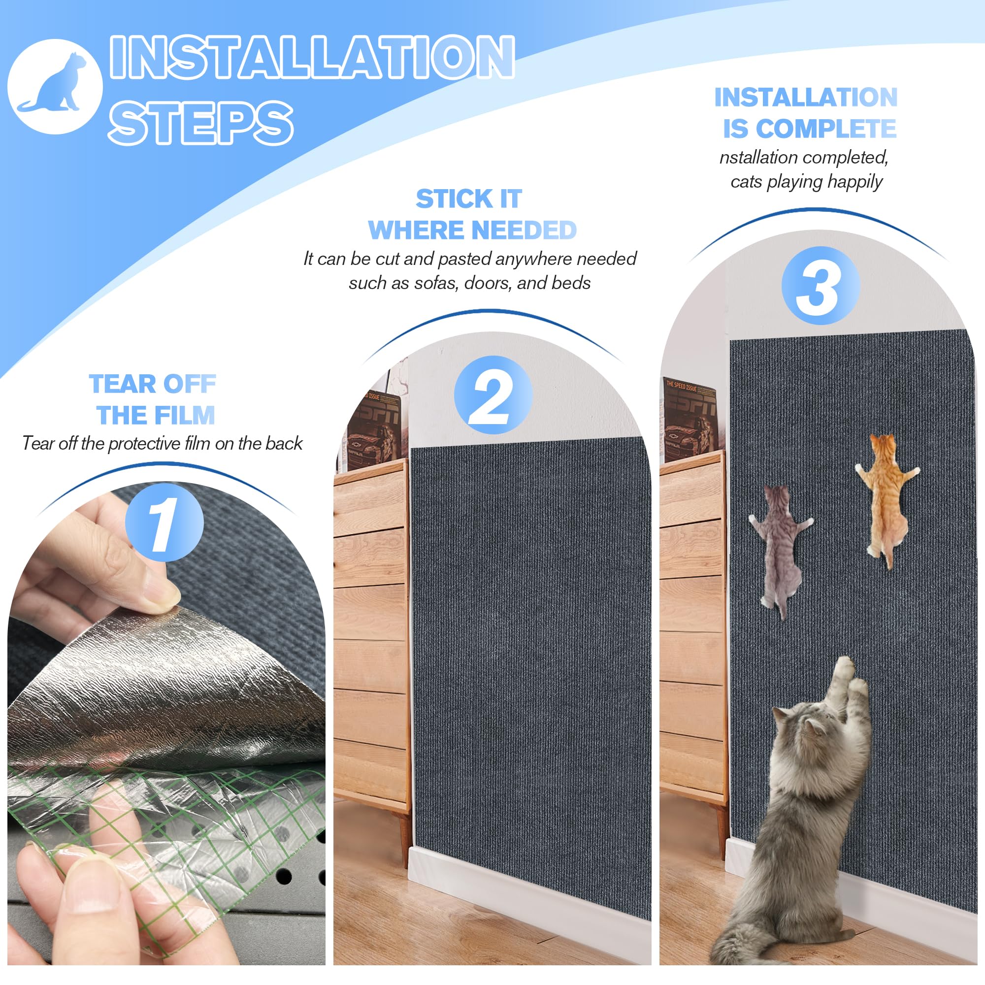 Cat Scratchers Mat 10Pack,39.3''X15.7''Cat Scratching Mat Self-Adhesive Carpet Mat Trimmable,Cat Wall Shelves Cat Scratching Pos