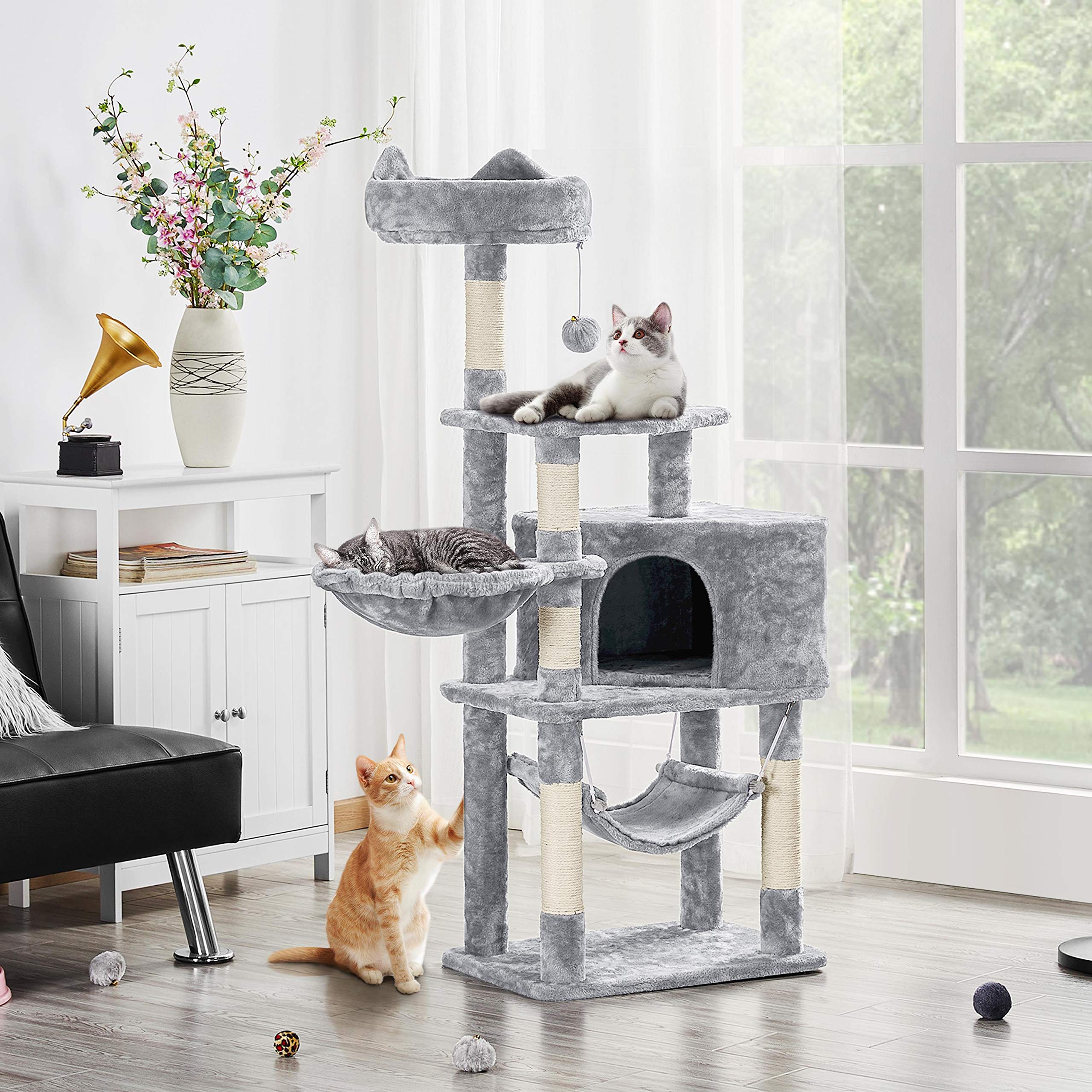 Yaheetech Multi-Level Cat Tree Condo Furniture 54.5', With Large Perch, 2.8'' Sisal Scratching Posts, Hammock, Basket, Fuzzy Ball, Stable Cat Tower Play Center Cat House