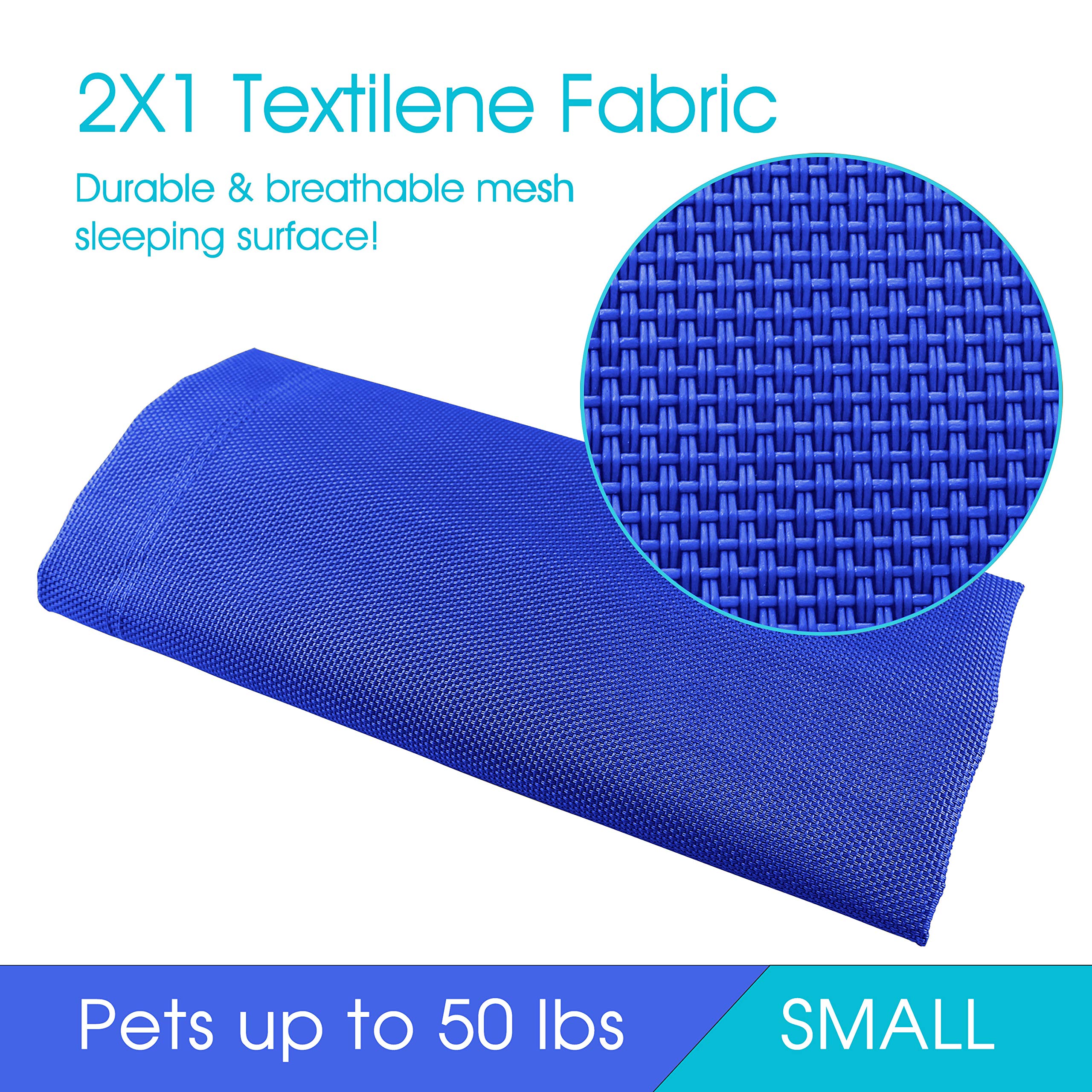 Phyex Heavy Duty Steel-Framed Portable Elevated Pet Bed, Elevated Cooling Pet Cot, 33'' L X 19'' W X 7.5'' H(S, Blue)