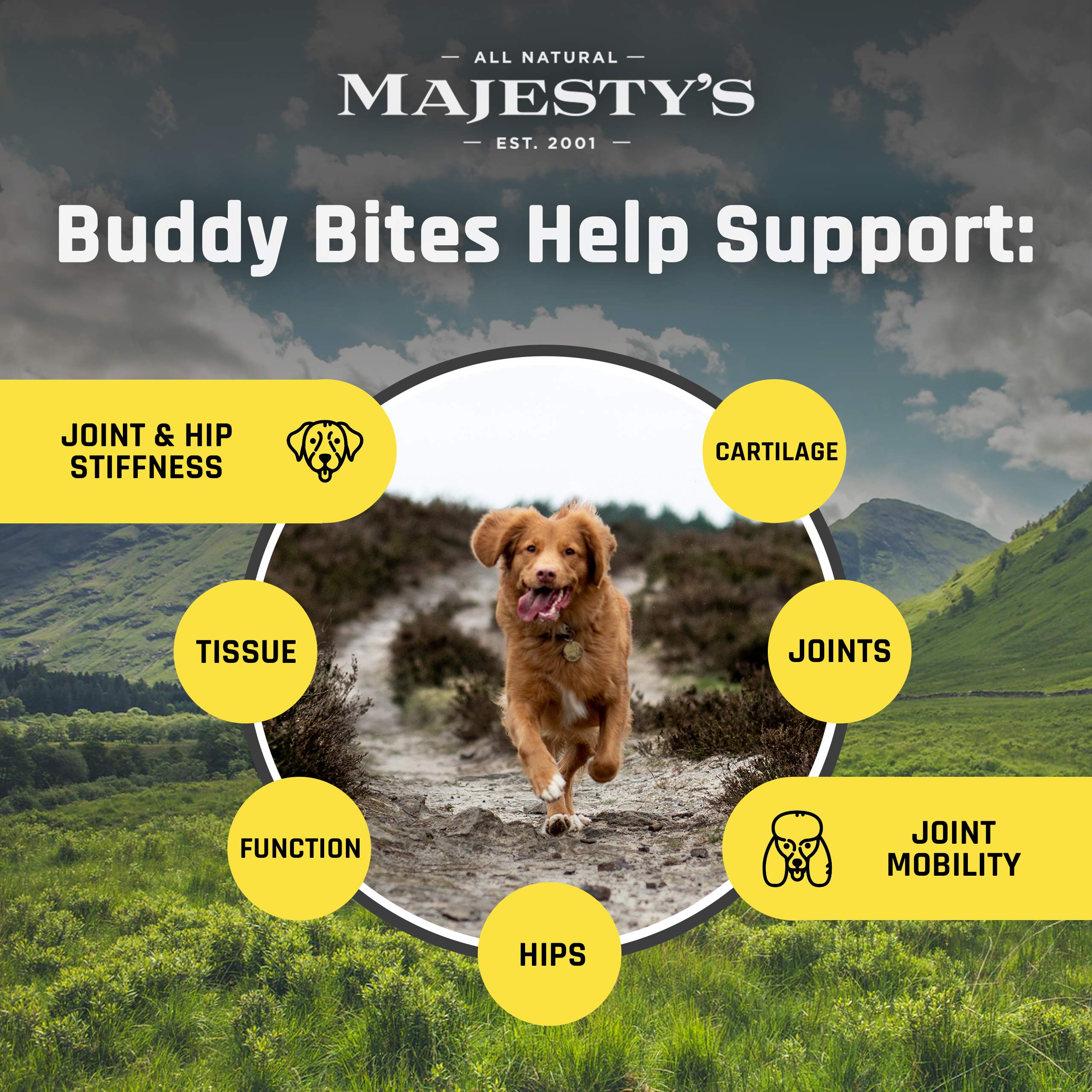 Majestys Buddy Bites Hip and Joint Wafers for Small / Medium Dogs - Superior Support Supplement - Peanut Butter and Coconut Oil