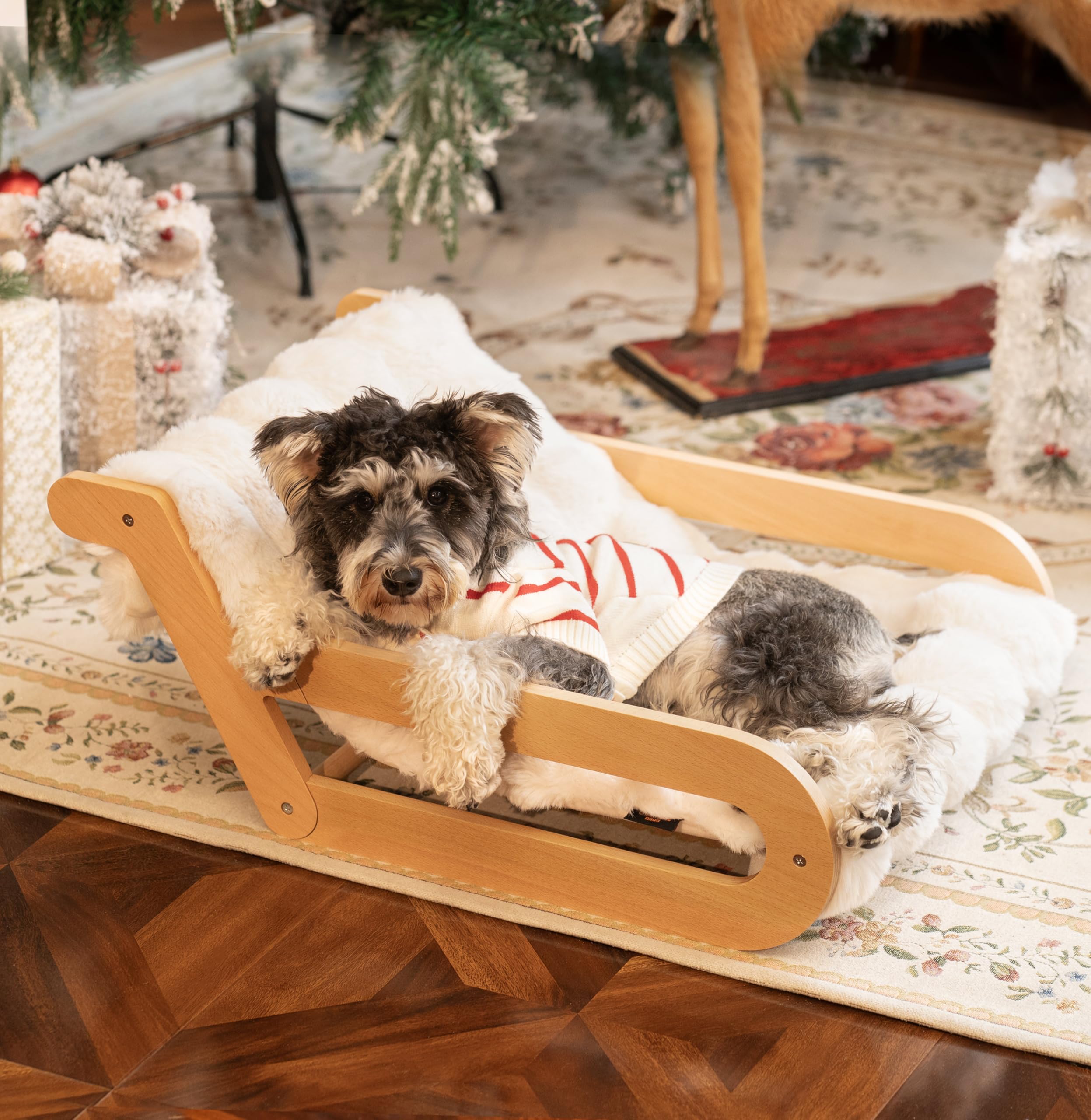 Cheerhome Pets Elevated Cat Couch Bed For Indoor, Wooden Cats Sofa With Washable Fluffy Cover Raised Kitty Lounge Chair Suitable