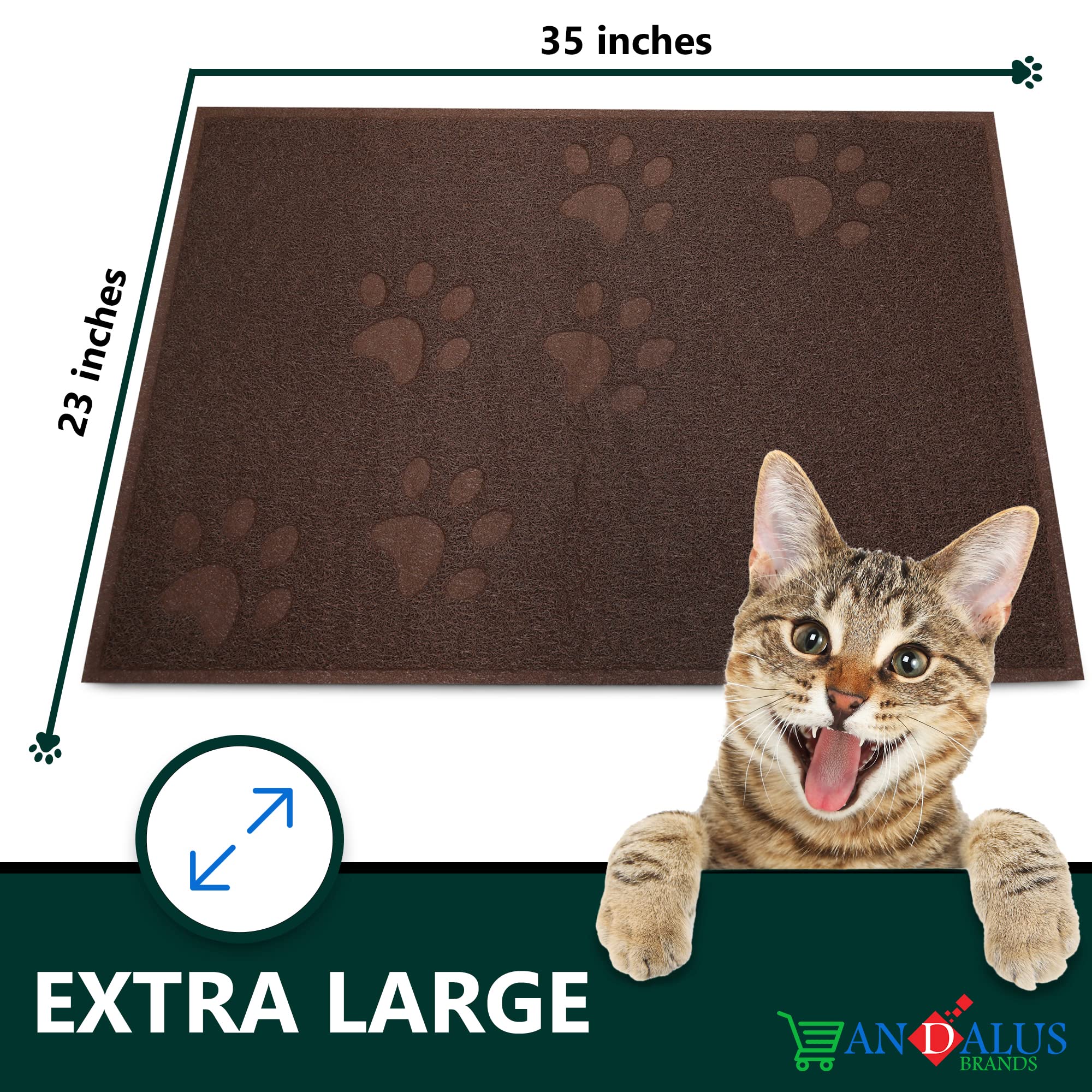 Andalus Premium Cat Litter Mat Pack Of 1-100% Waterproof With Non-Slip Backing Of Litter Box Mat - Soft On Kitty Paws & Easy To Clean Cat Mats For Litter - Brown, Extra-Large (35' X 23')