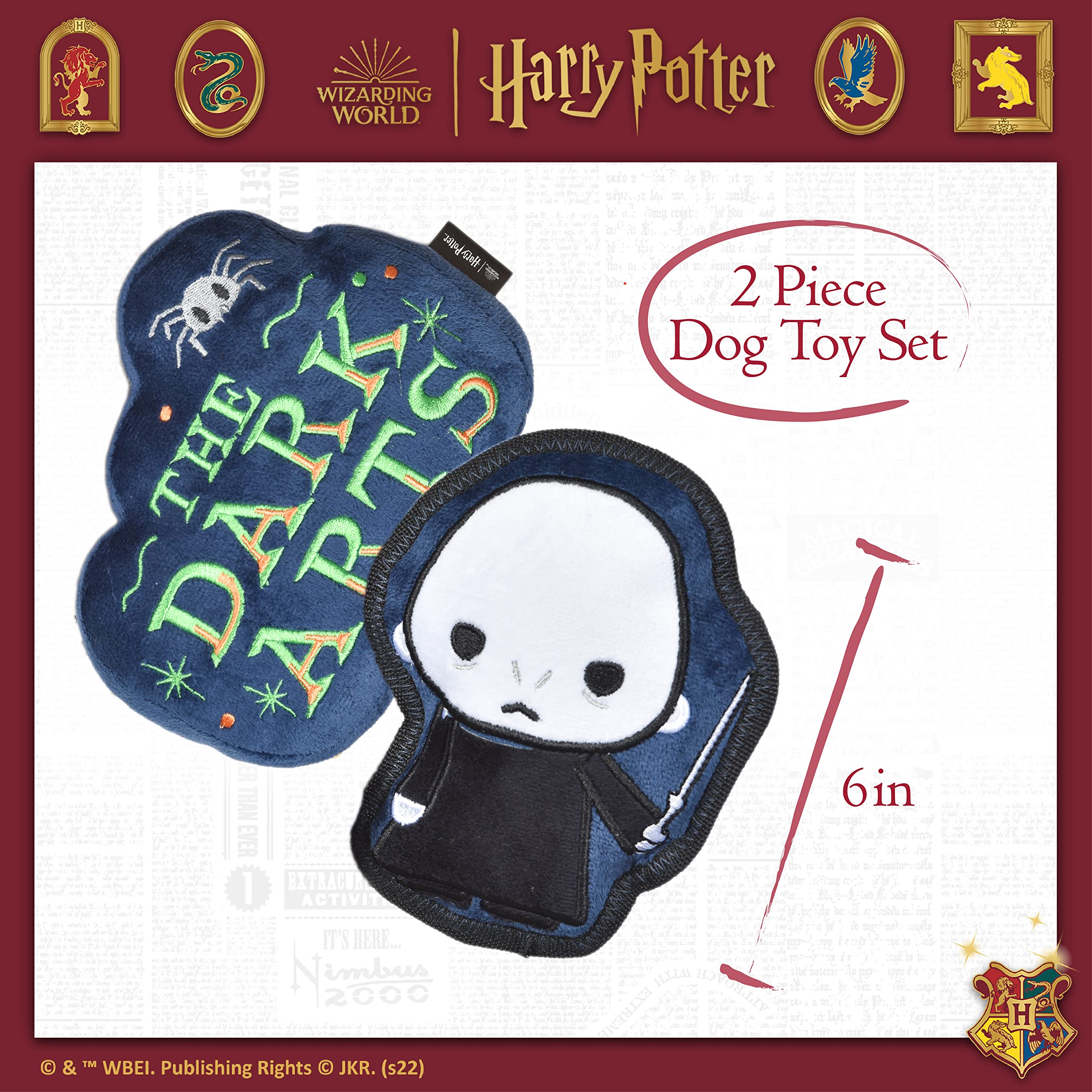 Harry Potter 2 Piece Dog Toy Set 6'' You Know Who Plush Figure Toy and Dark Arts Plush Silhouette Flat Toy Official Pet Toys and