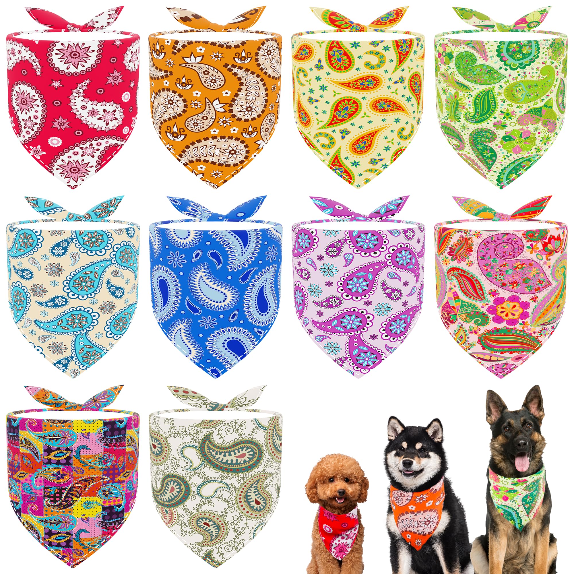 JpGdn 10pcs Dog Bandanas Paisley Pattern for Large Extral Large XL XXL Breed Kerchief Triangle Bibs Scarves Pink Blue Yellow Red