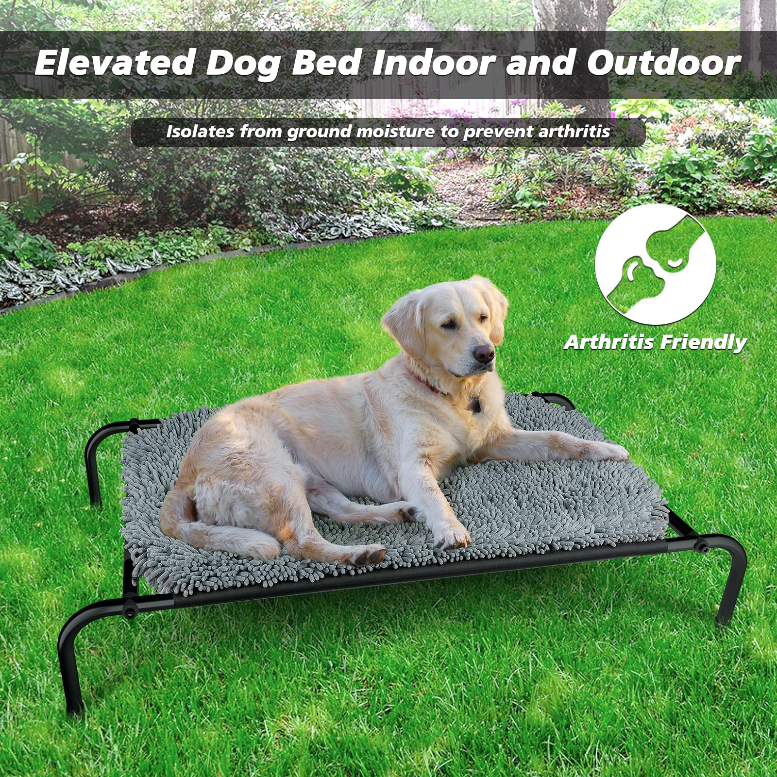Rundik Elevated Dog Bed with Snuffle Mat Feature 2 in 1, Raised Dog Bed for Indoor and Outdoor Use Portable Warm Pet Cot with Pu