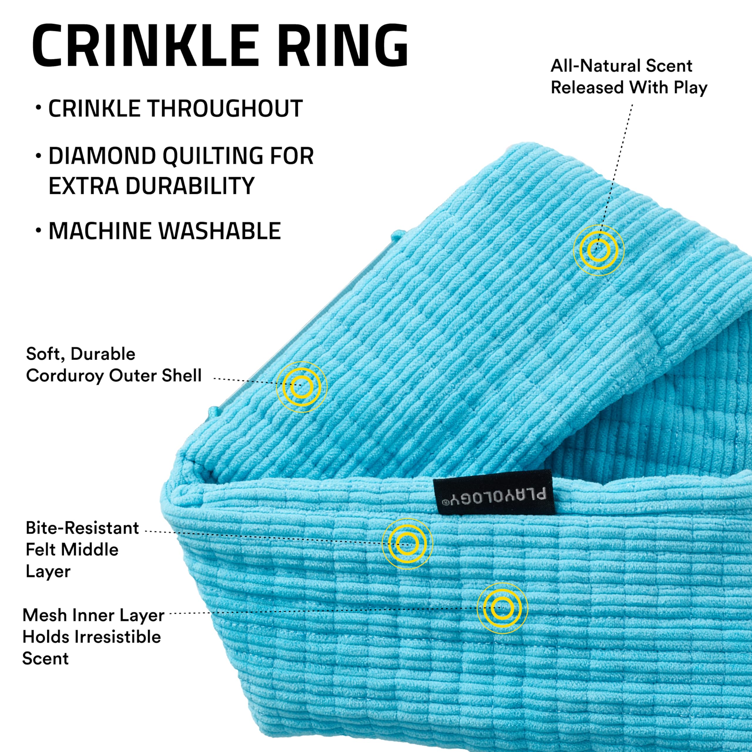 Playology Plush Crinkle Ring For Large To X-Large Dogs 50Lbs & Up | Engaging All Natural Peanut Butter Scented Plush Dog Toy | F