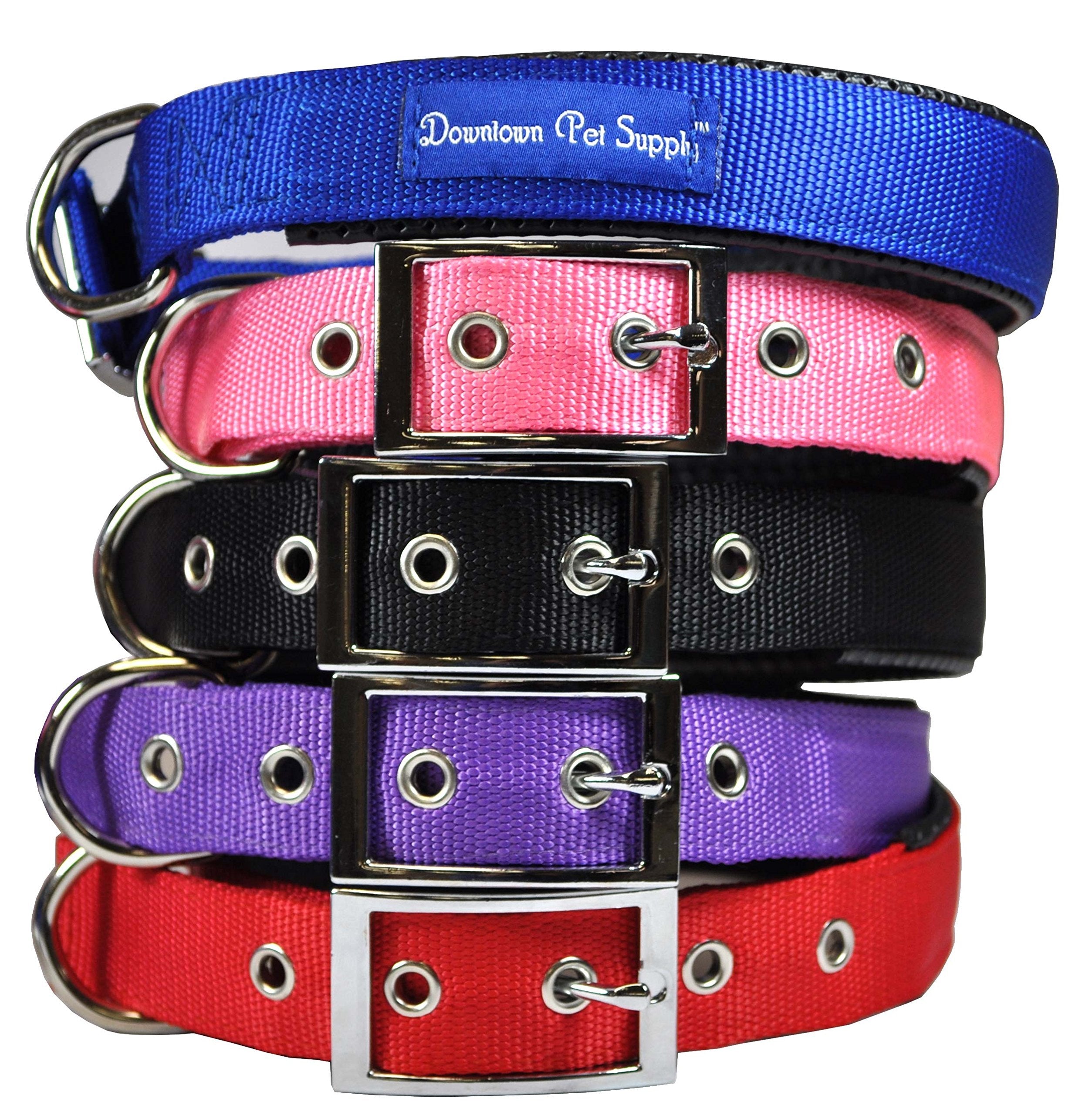 Downtown Pet Supply Deluxe Dog Collar - Padded Adjustable Dog Collar With Metal Buckle & D-Ring - Machine Washable & Water Resistant Thick Dog Collar - Red - L - Large Dog Collar