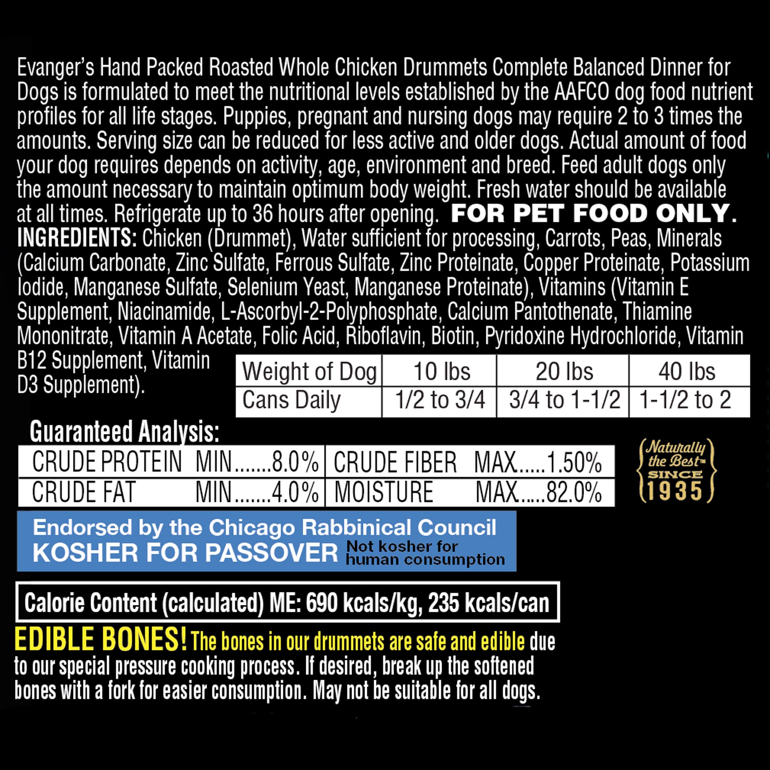 Evanger'S Hand Packed Roasted Chicken Drummet Dinner For Dogs - 12, 12 Oz Cans