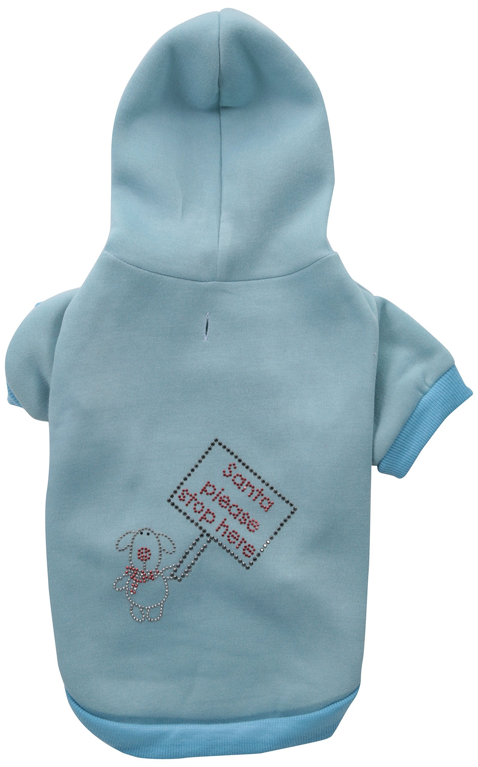 Christmas Pet, Dog & Cat Hoodie Rhinestone, &quot;Santa, Please Stop Here&quot; Baby Blue LG (10-14 lbs.)
