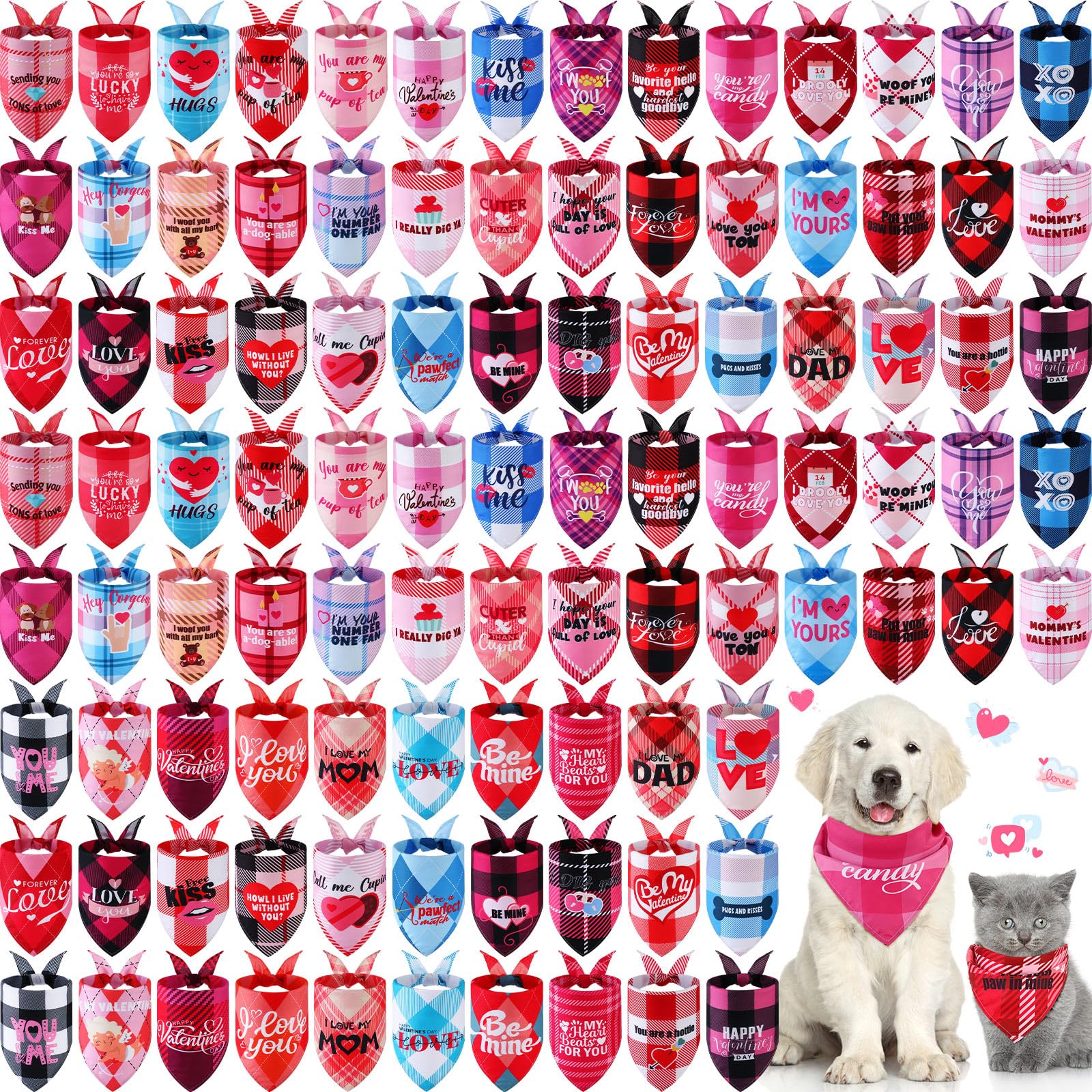 Sweetude 100 Pcs Wedding Plaid Dog Bandanas Bulk With Sayings Mother'S Day Pet Scarf Bibs Adjustable Washable Kerchief Holiday P