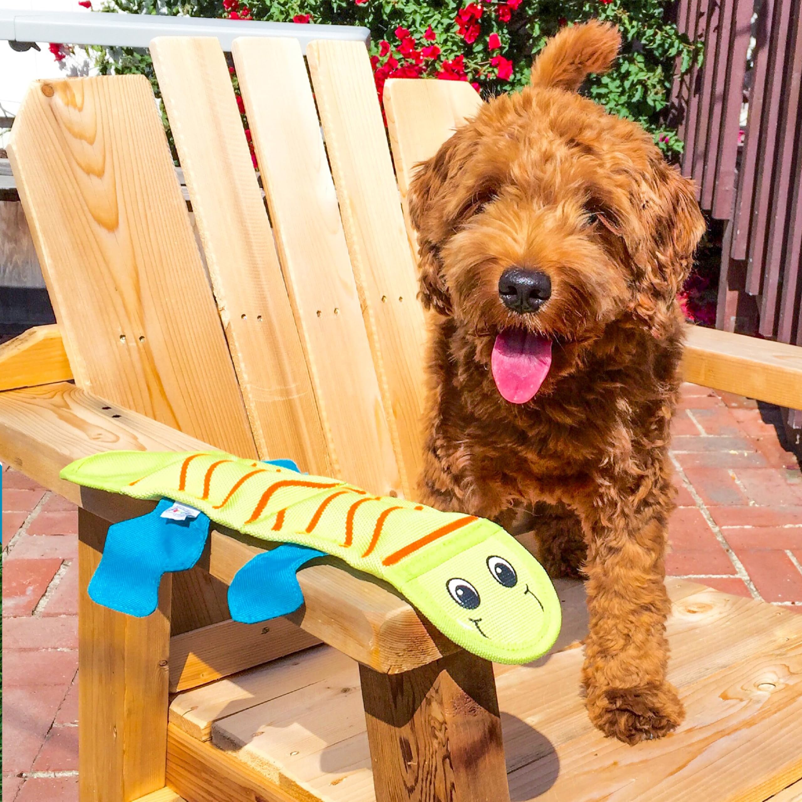 Outward Hound Fire Biterz Red Lizard Plush Firehose Material Interactive Dog Toy, Large