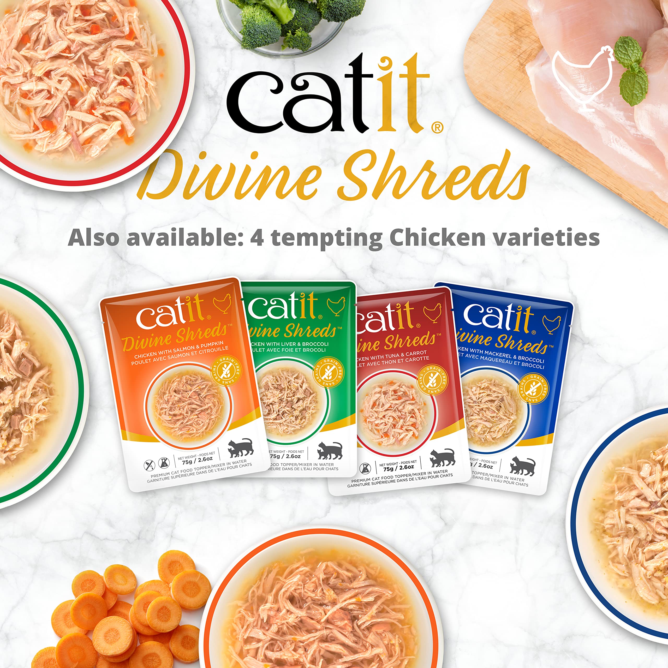 Catit Divine Shreds Premium Cat Food Topper, Tuna with Shrimp & Pumpkin