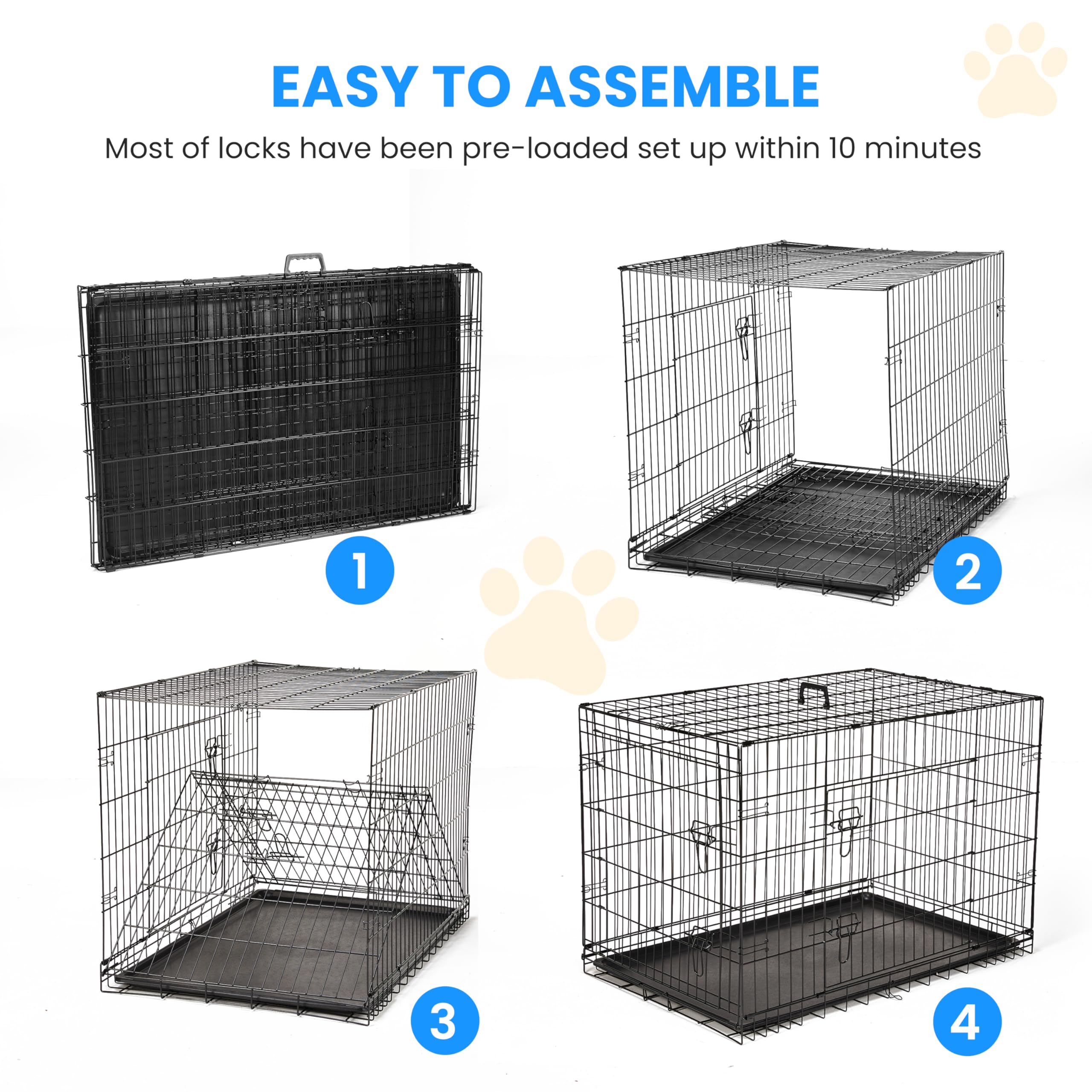Simple Deluxe 42-Inch Large Dog Crate With Divider, Double Door Folding Metal Wire Cage With Leak-Proof Plastic Tray, Portable P