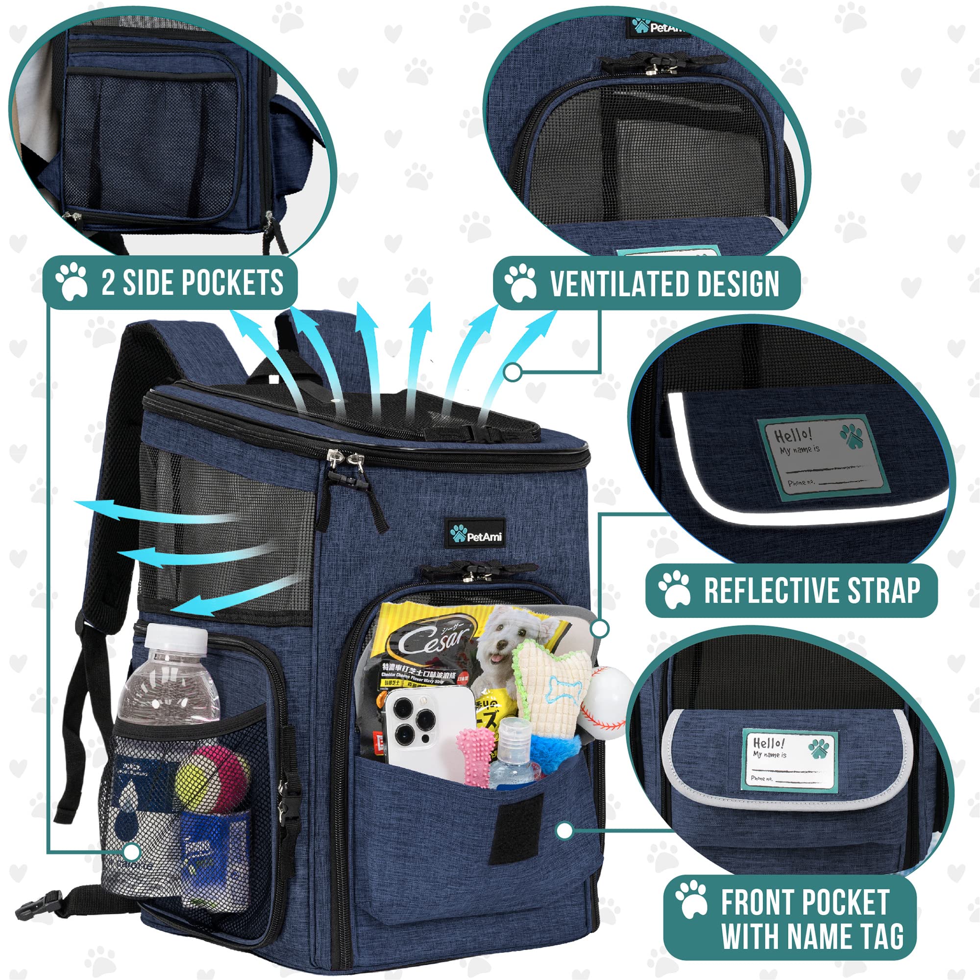 PetAmi Dog Backpack Carrier, Airline Approved Cat Backpacks for Carrying Small Large Cats, Pet Carrier Back Pack, Ventilated Sof