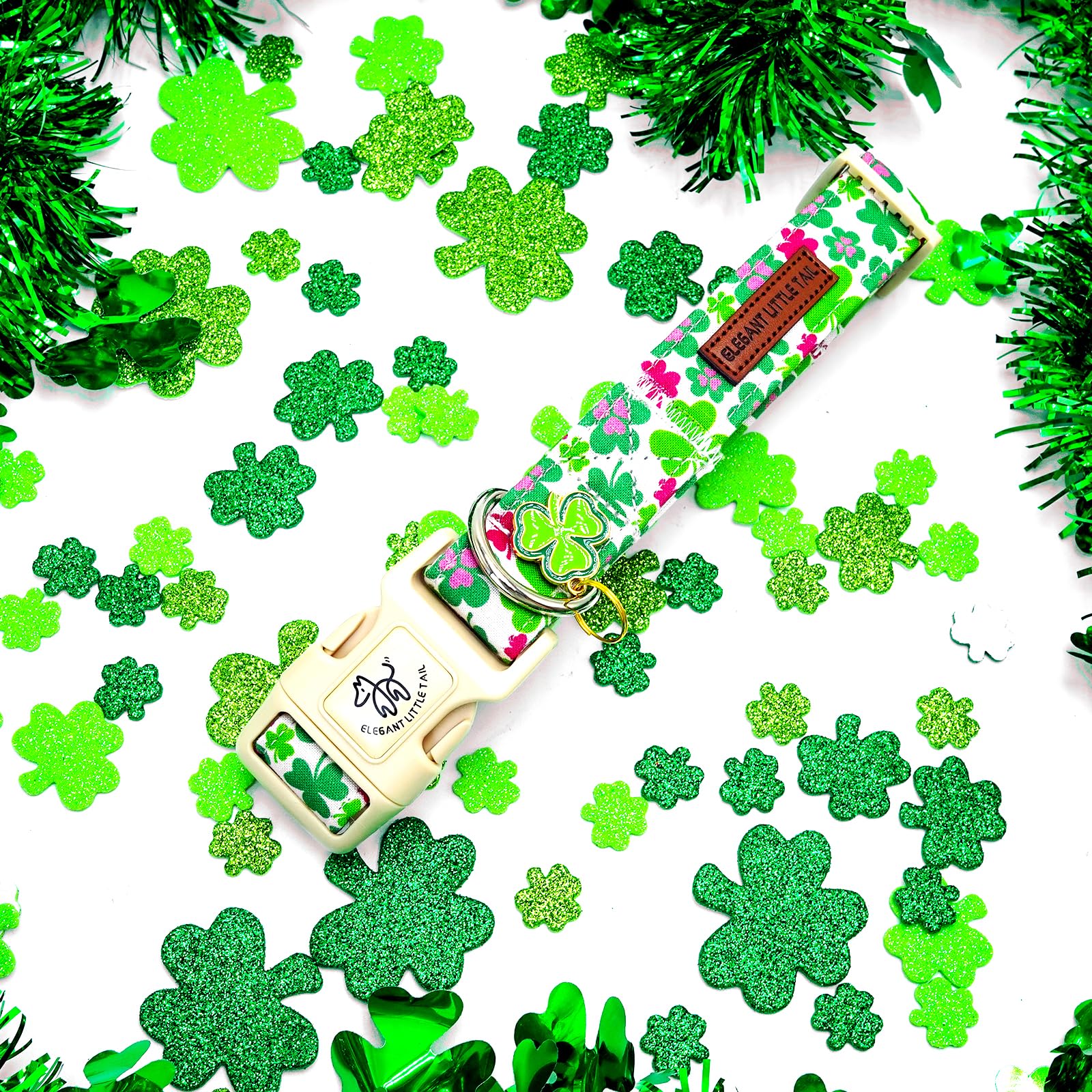 Elegant Little Tail St Patrick'S Dog Collar-Green Cute Colver Cotton Shamrock Pet Collar Trefoil Holiday Adjustable Cotton Pet C