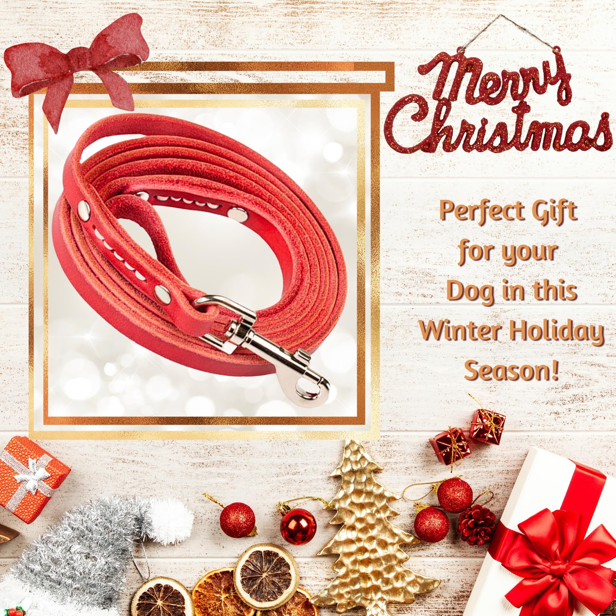 Adityna - Premium Leather Dog Leash - 6 Ft, Heavy-Duty, Soft & Strong For Small/Medium Dogs (Small: 6 Ft X 1/2, Red)