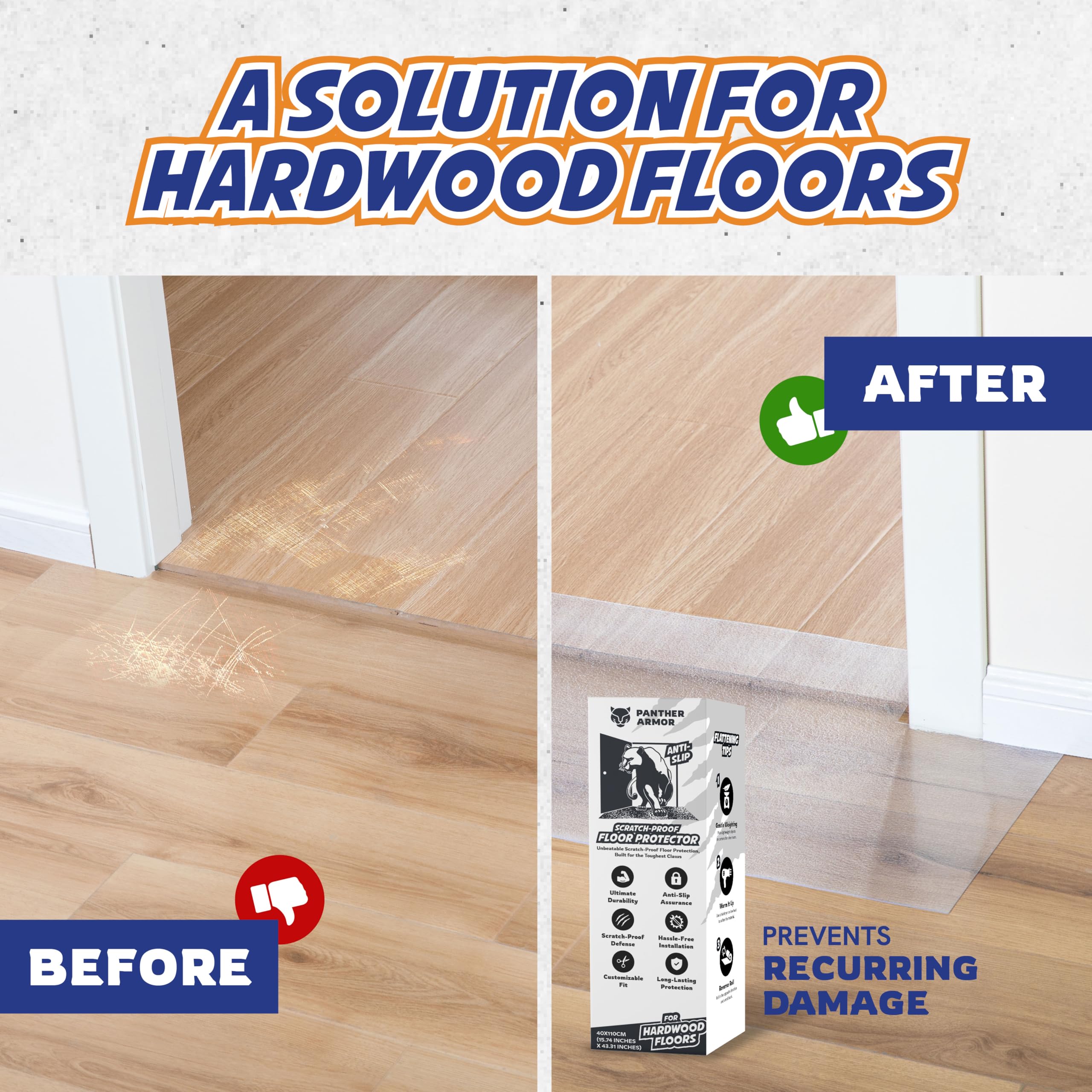 Panther Armor Hardwoord Floor Protector For Pets, Stop Cats From Scratching Doorways, Door Scratch Protector, Plastic Runner Mat