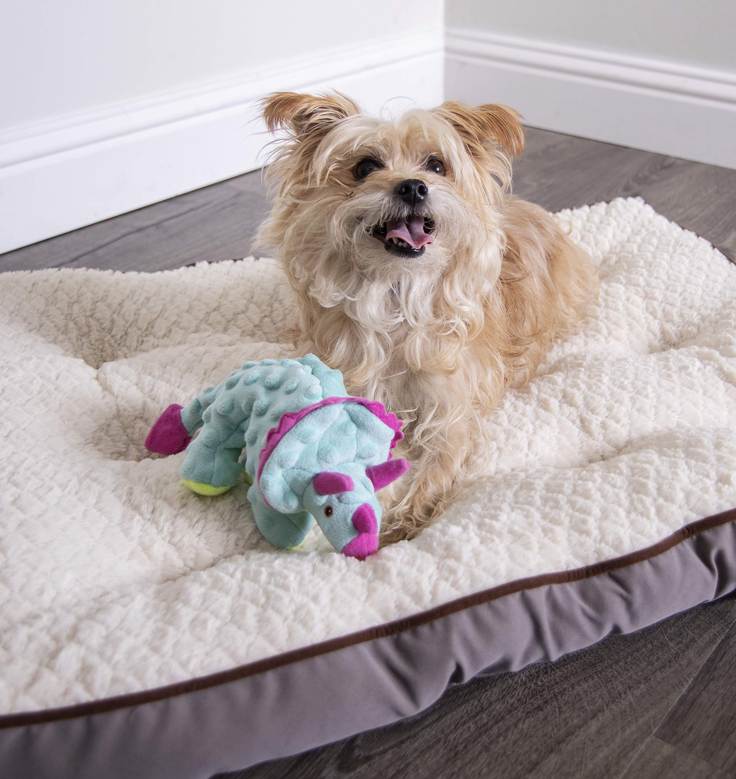 Godog Dinos Frills Plush Squeaker Chew Guard Dog Toy, Small, Teal