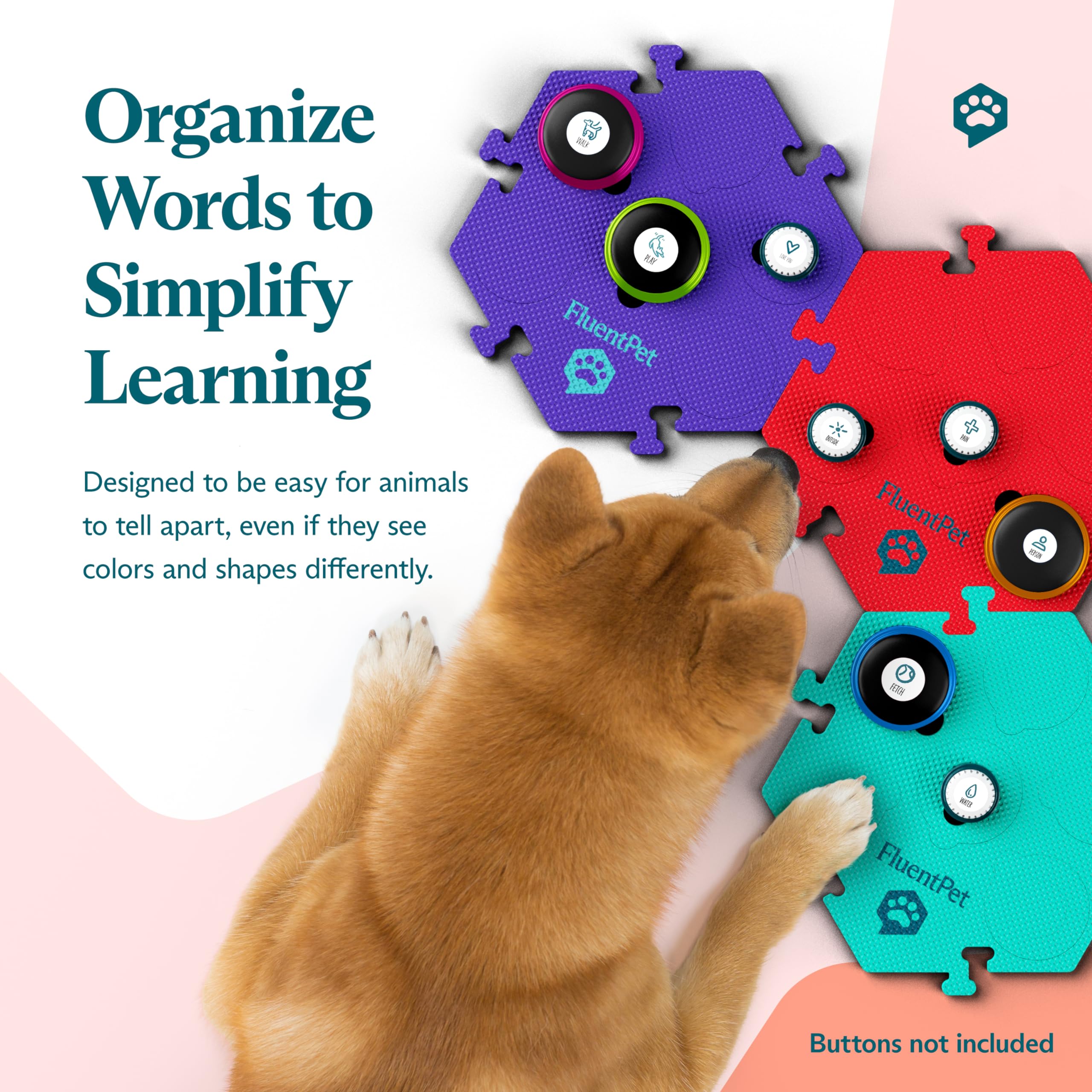 Fluentpet Extra Large Flextile For Big And Small Buttons - Yellow - Holds Big 3.5 1.9'' Talking Dog And Cat Buttons - Each Butto