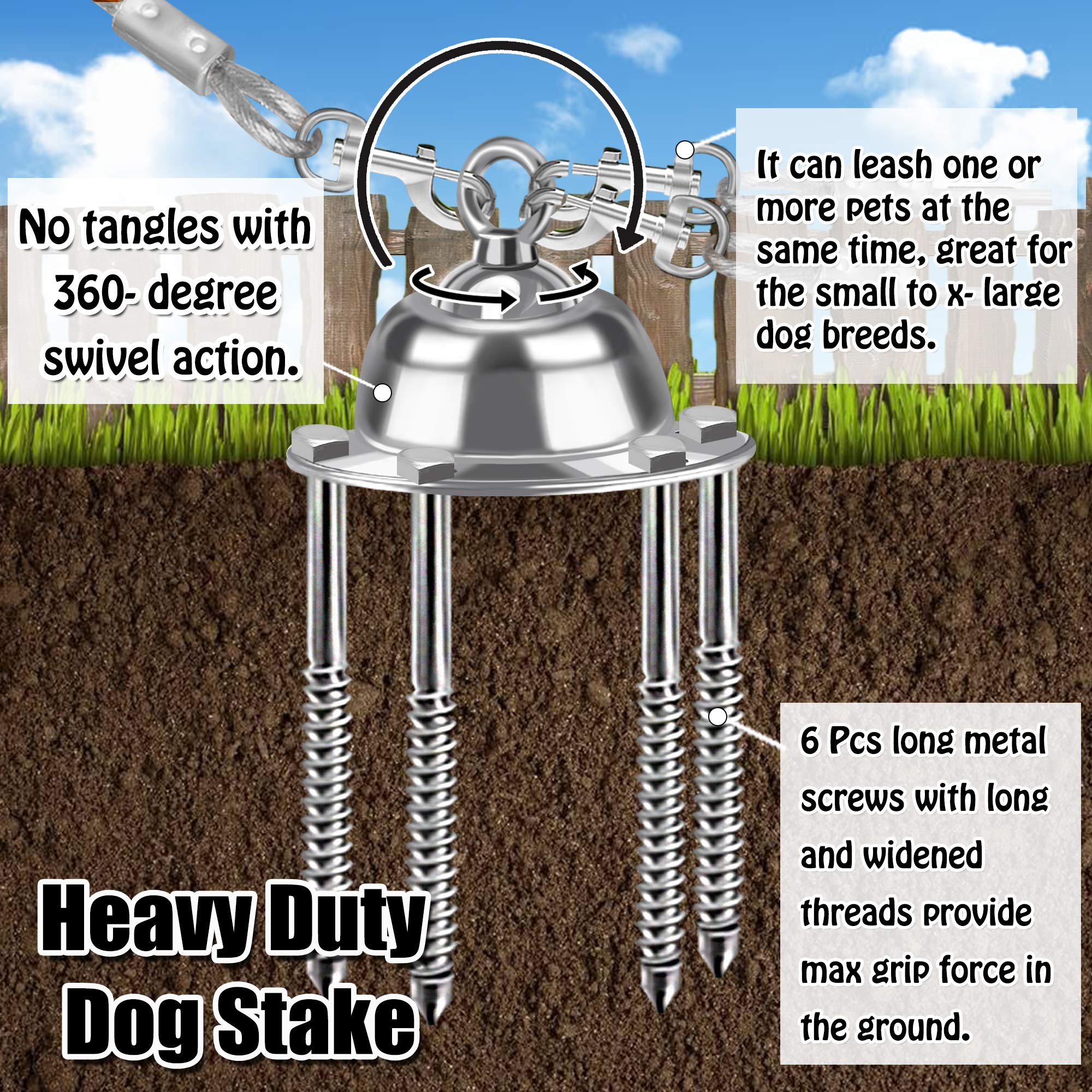 Highland Farms Select Heavy Duty 360° Swivel Dog Tie Out Stake - Rust Proof Anchor Holds 1000Lbs for Yard & Outdoor Use