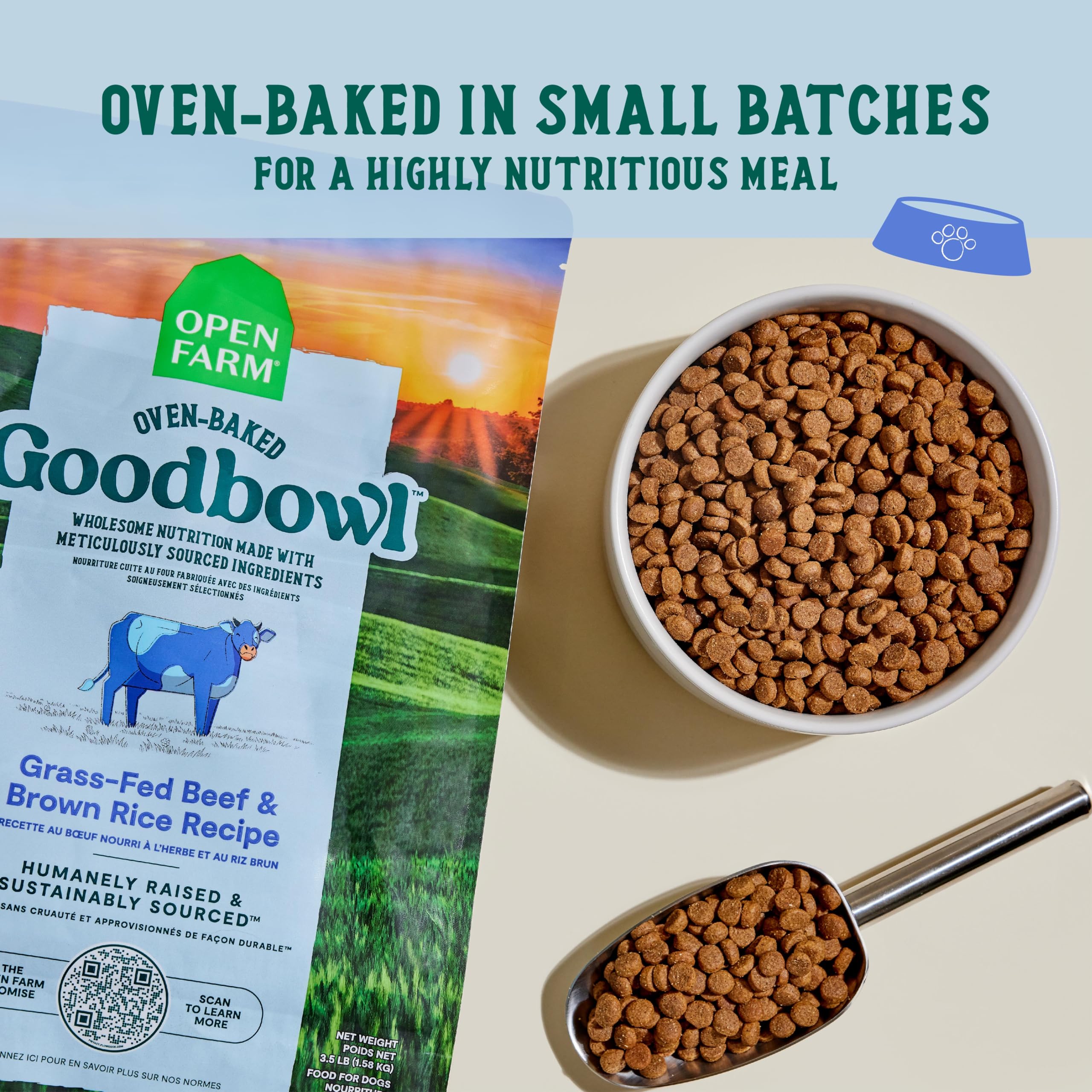 Open Farm Goodbowl, Oven-Baked Small Batch Dry Dog Food - Grass-Fed Beef & Brown Rice Recipe, Includes Non-GMO Produce & Grains,