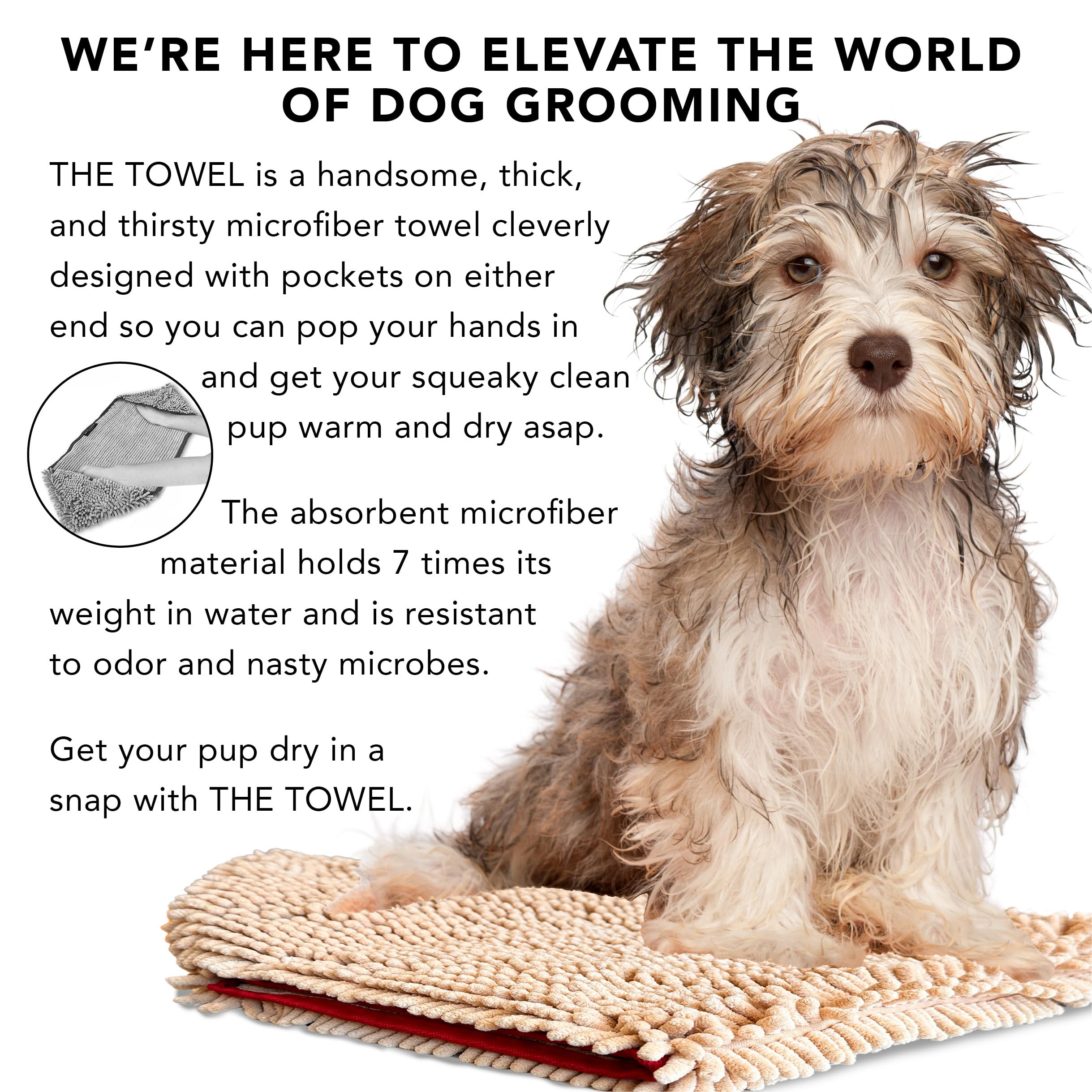 Pride And Groom The Towel – Thick, Soft, Super Absorbent Microfiber Towel For Dogs & Pets That Is Quick Drying, Holds 7 Times Its Weight In Water And Has Dual Pockets For Your Hands