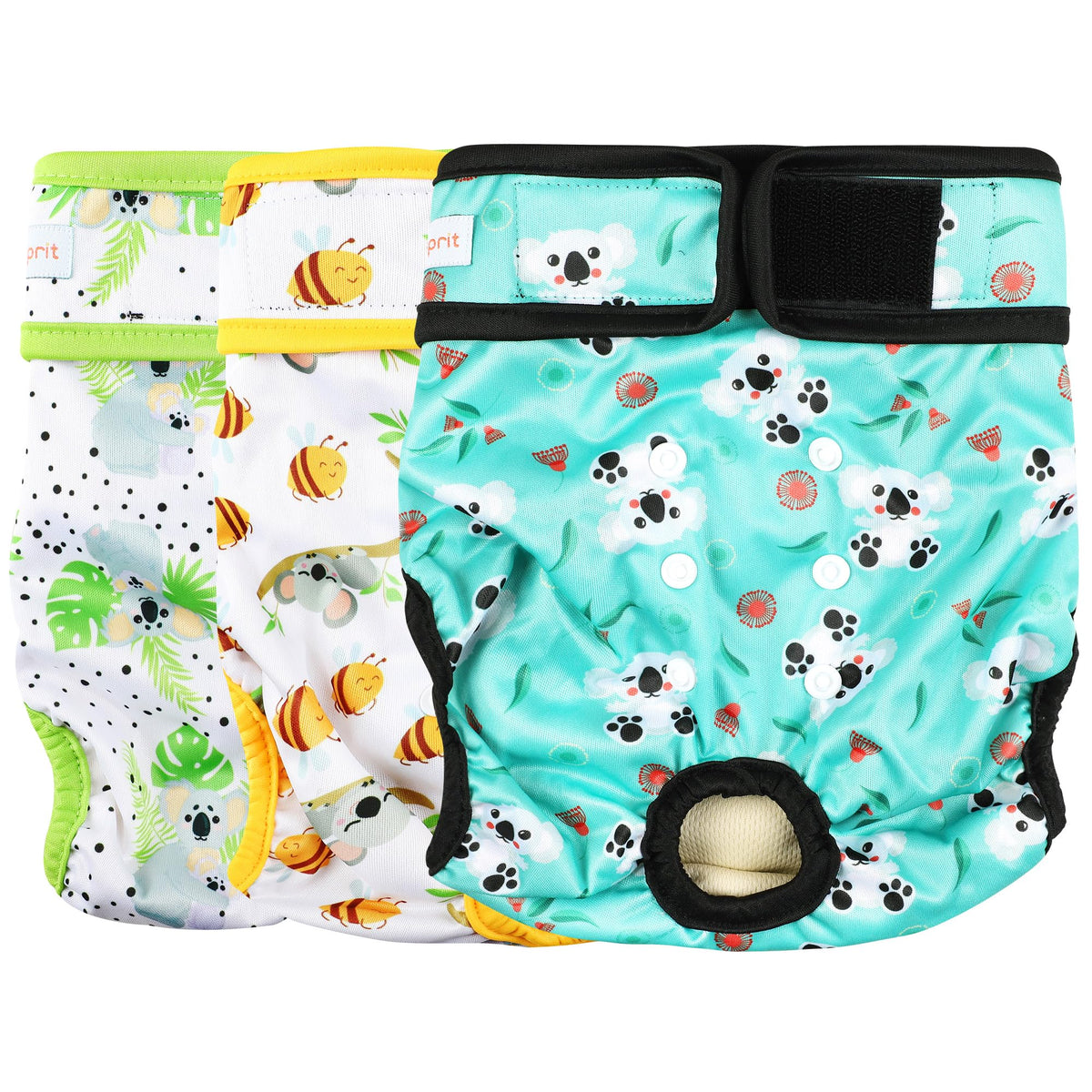 Langsprit Washable Female Dog Diapers (3 Pack) - No Leak Reusable Diapers For Doggy Female In Period - Highly Absorbent Dog Heat Panties With Adjustable Snaps (Koala, Xx-Large)