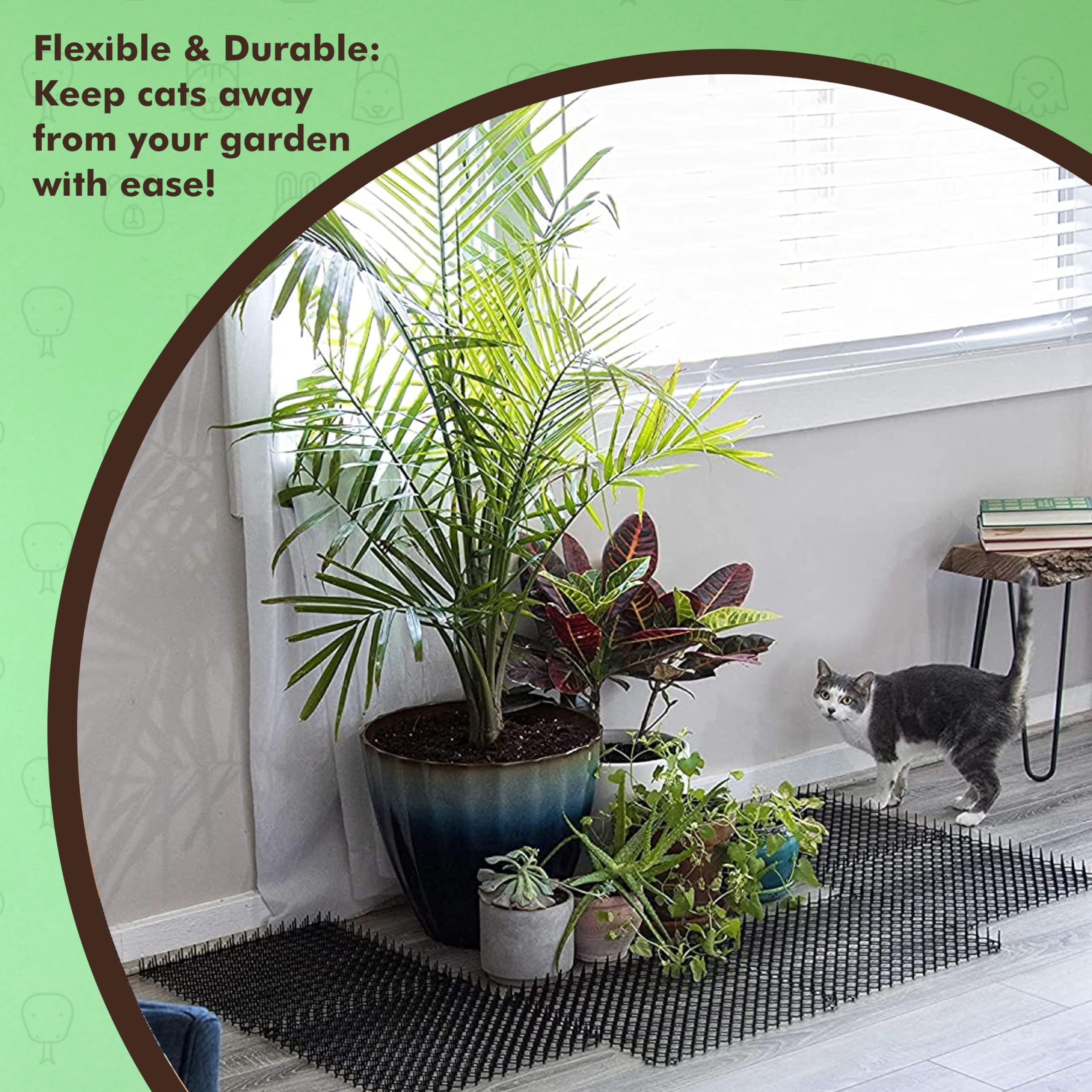 Homarden Cat Scat Mat 10-Piece Set - 16x13in Anti-Dig Spike Mat for Indoor/Outdoor Use - Black Cat Barrier Solution