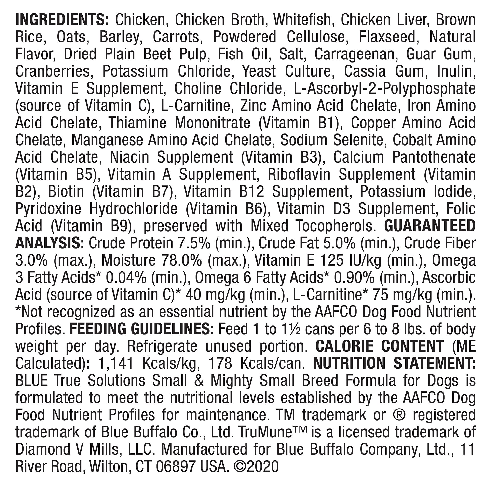 Blue Buffalo True Solutions Small & Mighty Natural Wet Food for Adult Small Breed Dogs, Chicken, 5.5-oz cans (24 Count)