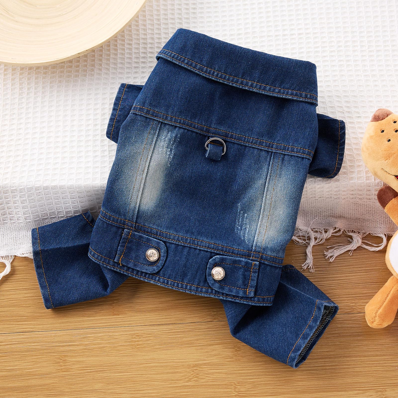 Cantuccistudio Fashionable Denim Dog Jacket, Suitable For Small To Medium-Sized Dogs To Wear All Year Round, Machine Washable (M