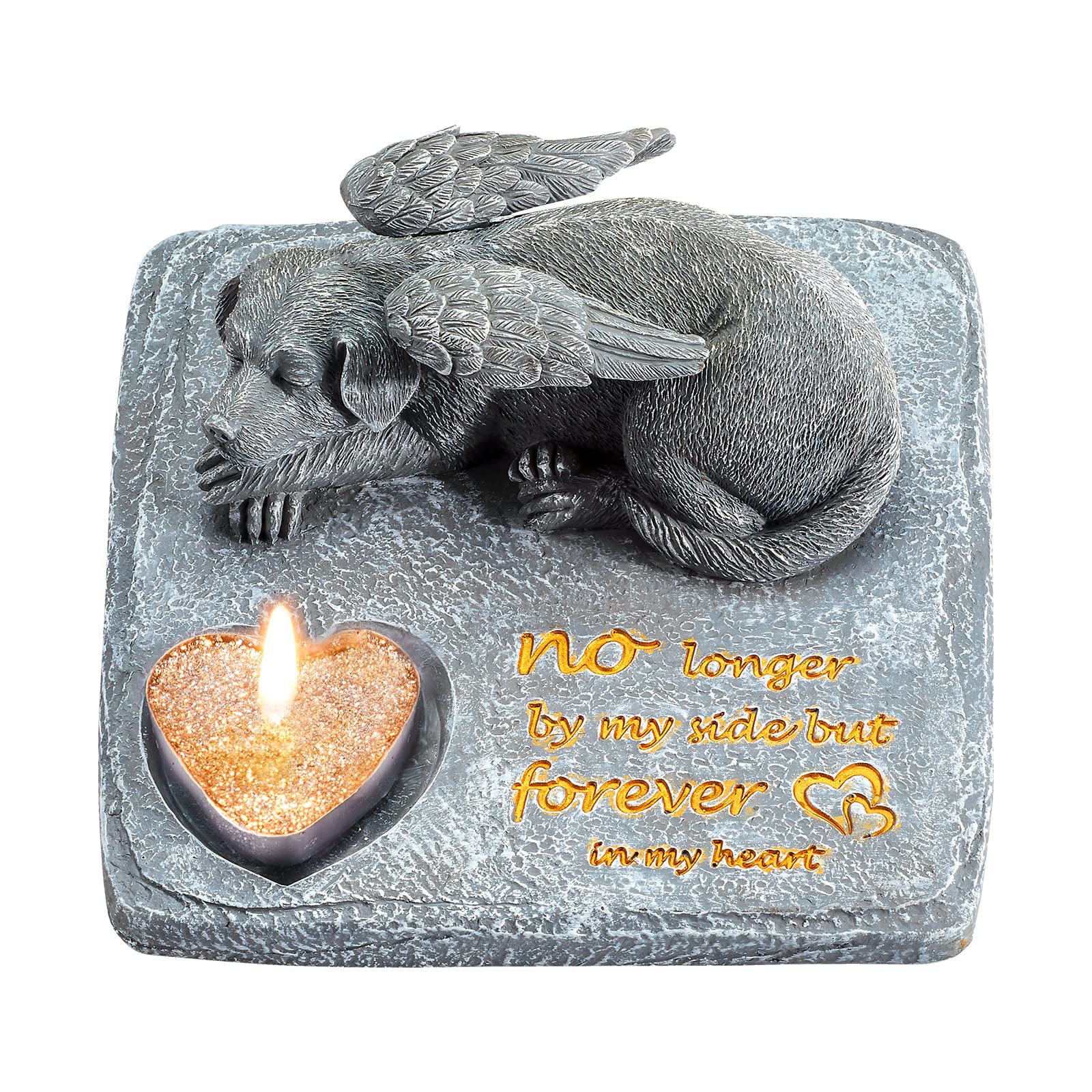 Camsoon Dog Memorial Angel Statue With Candle, Pets Loss Gifts - Hand-Painted, Indoor/Outdoor Pet Memorial Stone Figurine