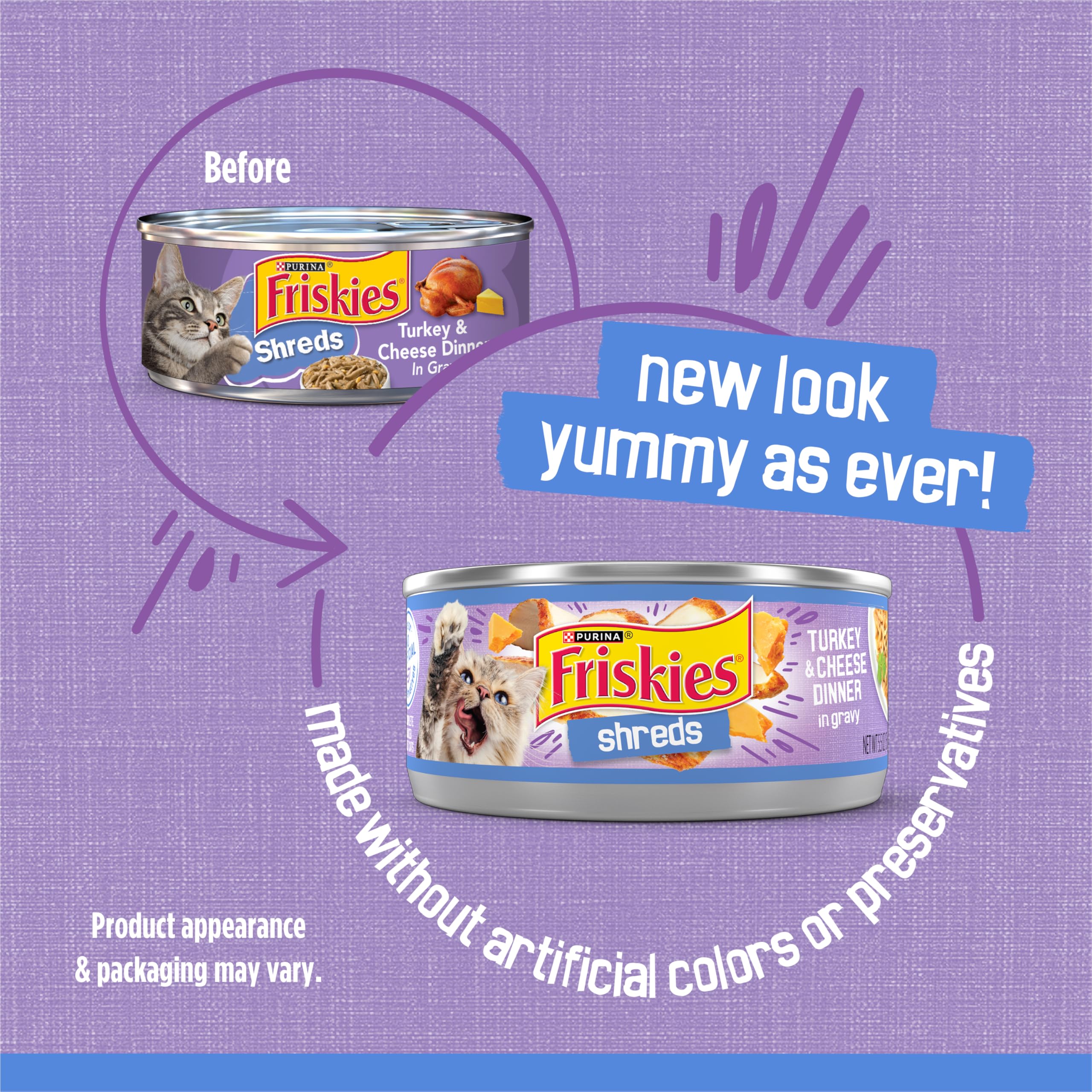 Purina Friskies Shreds Turkey and Cheese Dinner in Gravy High Protein Wet Cat Food - (Pack of 24) 5.5 oz. Cans