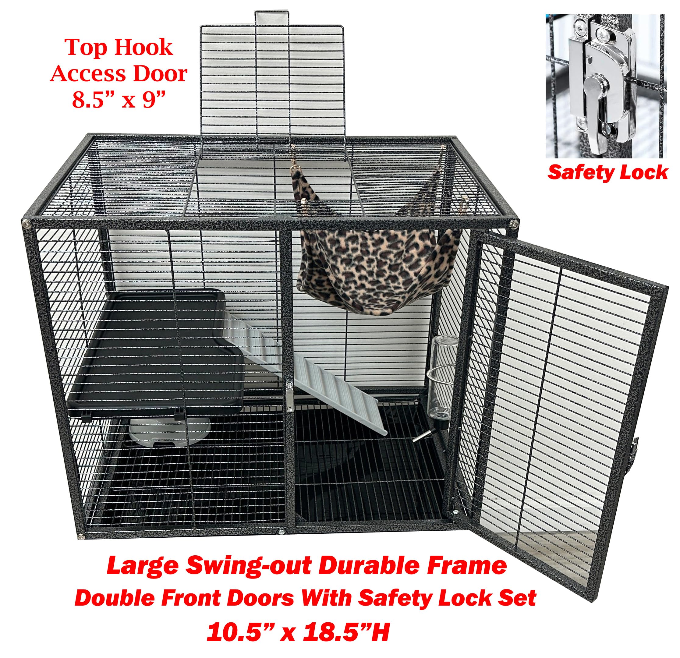 Large Two Story Deluxe Double Unit 4-Floor Small Animal Critter Durable Cage Tight 1/2-Inch Bar Spacing Feisty Ferret Hammock Sq